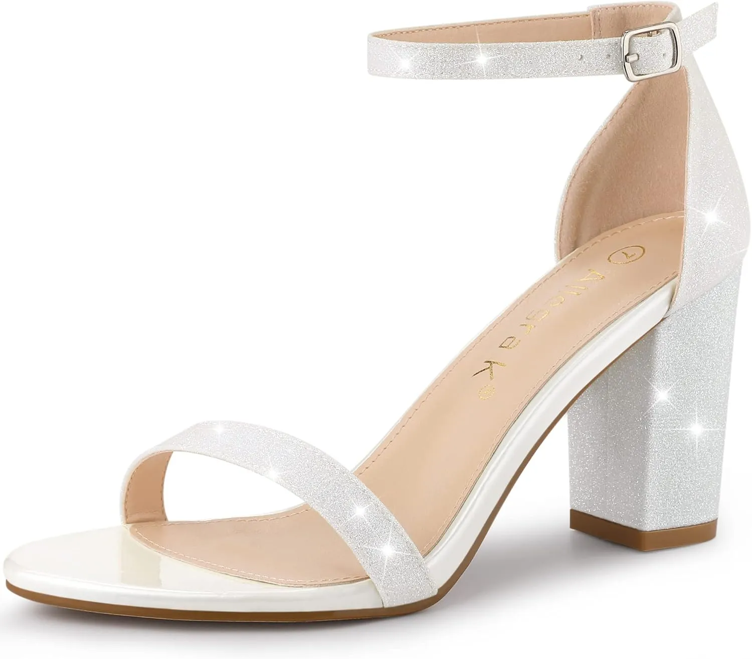 Allegra K Women's Glitter Ankle Strap Chunky Heels Sandals