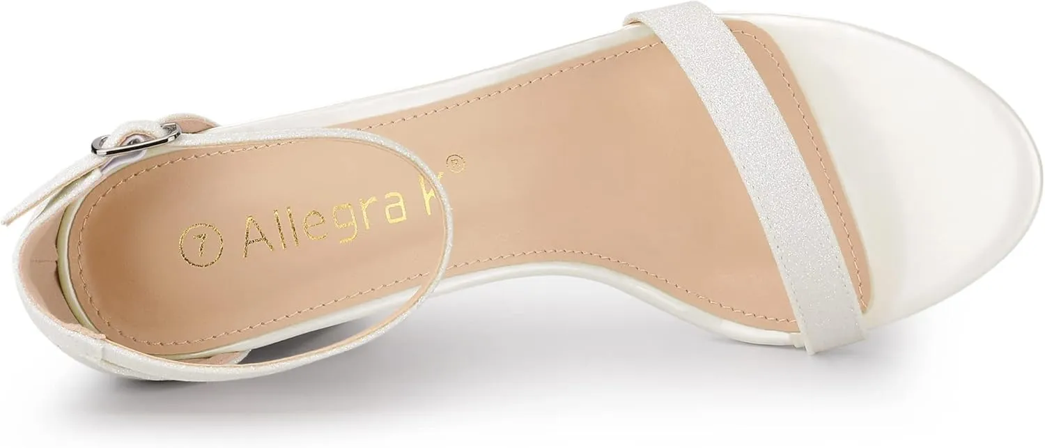 Allegra K Women's Glitter Ankle Strap Chunky Heels Sandals