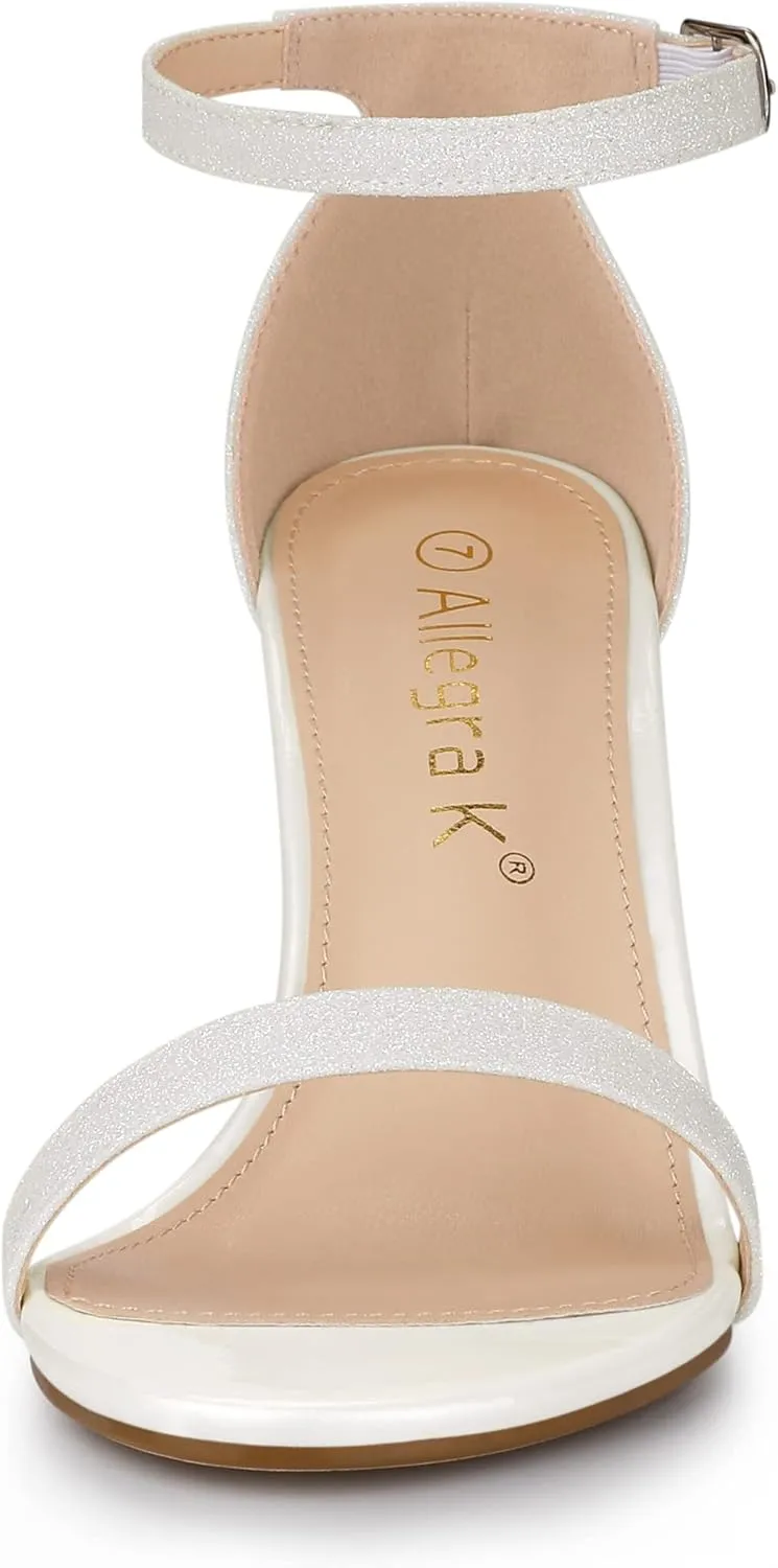 Allegra K Women's Glitter Ankle Strap Chunky Heels Sandals
