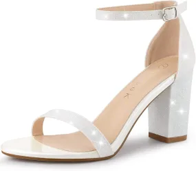 Allegra K Women's Glitter Ankle Strap Chunky Heels Sandals