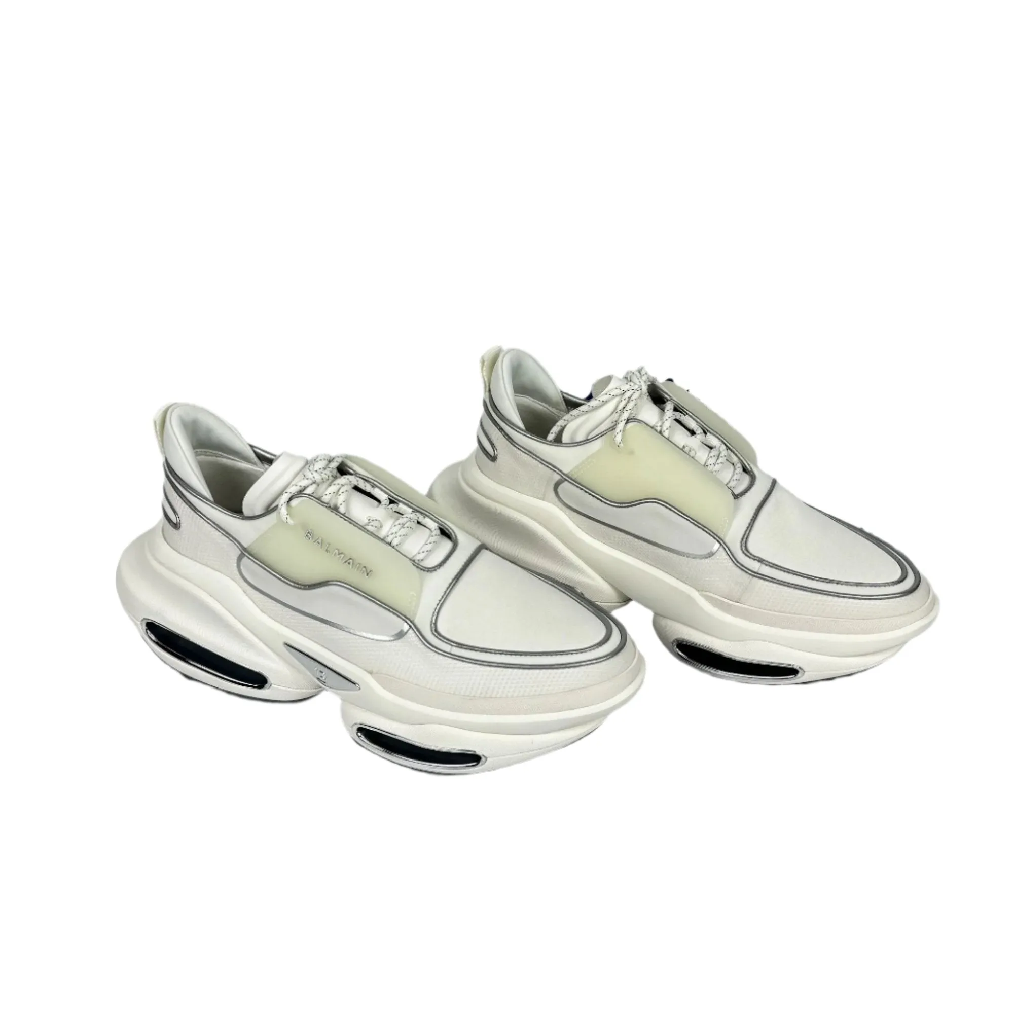 Balmain Mens White Low Top Lace Leather Sneakers
