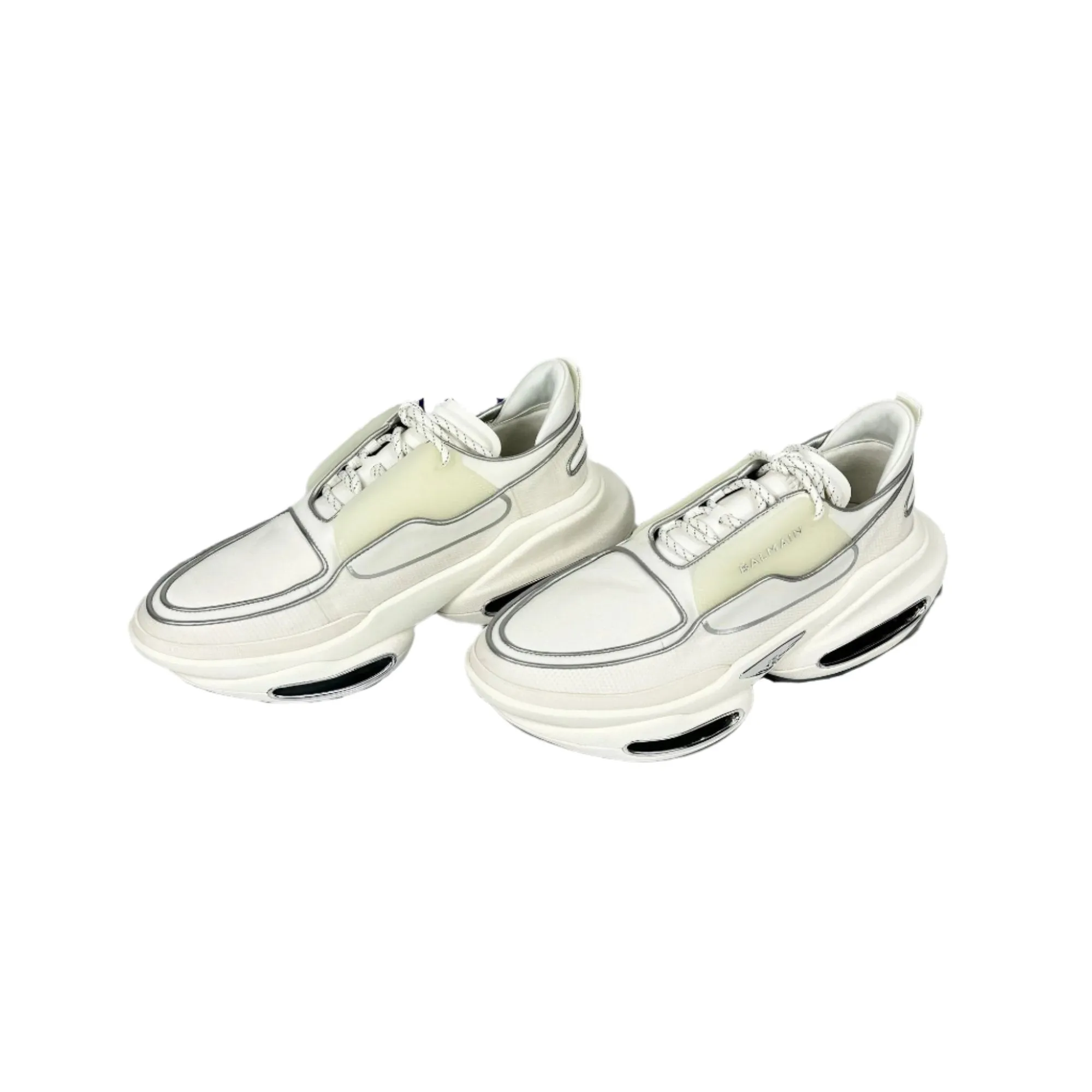 Balmain Mens White Low Top Lace Leather Sneakers