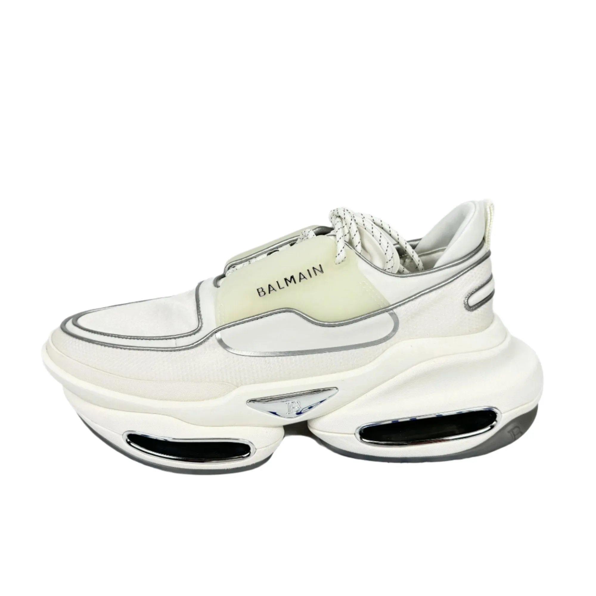 Balmain Mens White Low Top Lace Leather Sneakers