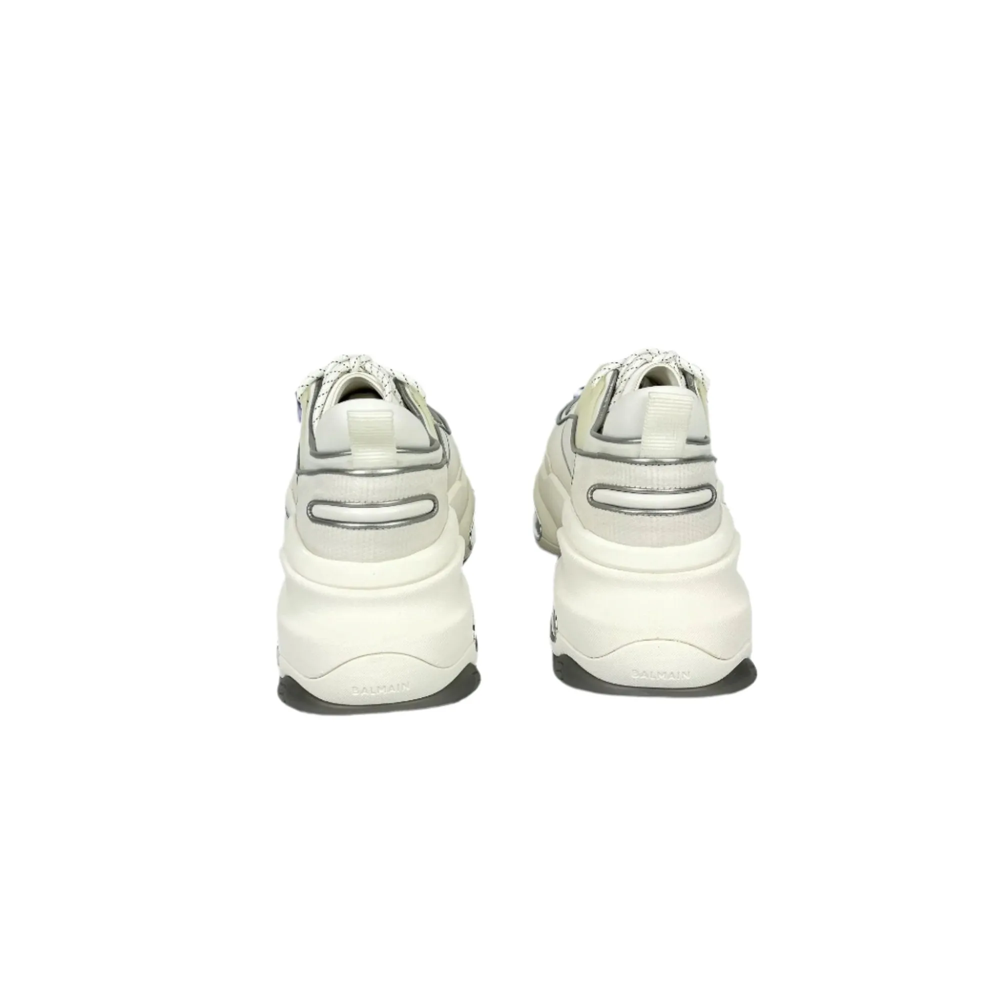 Balmain Mens White Low Top Lace Leather Sneakers