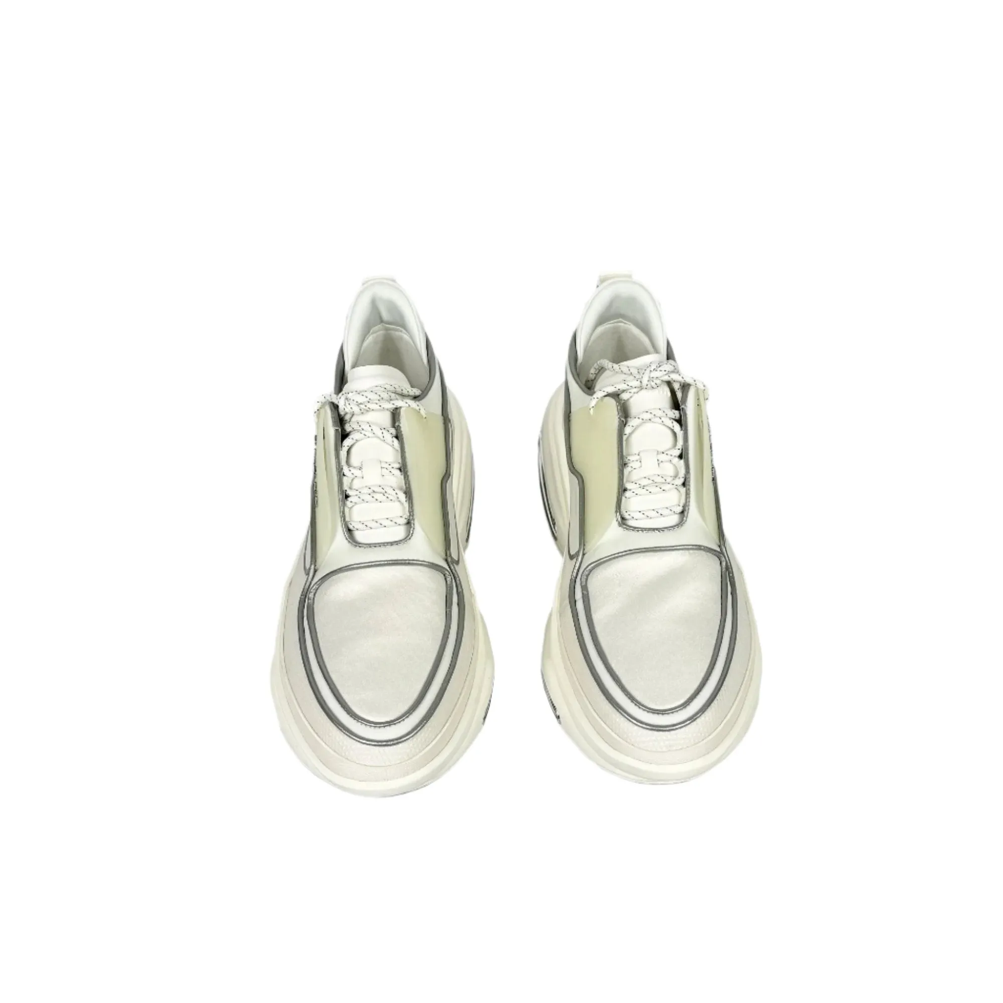 Balmain Mens White Low Top Lace Leather Sneakers
