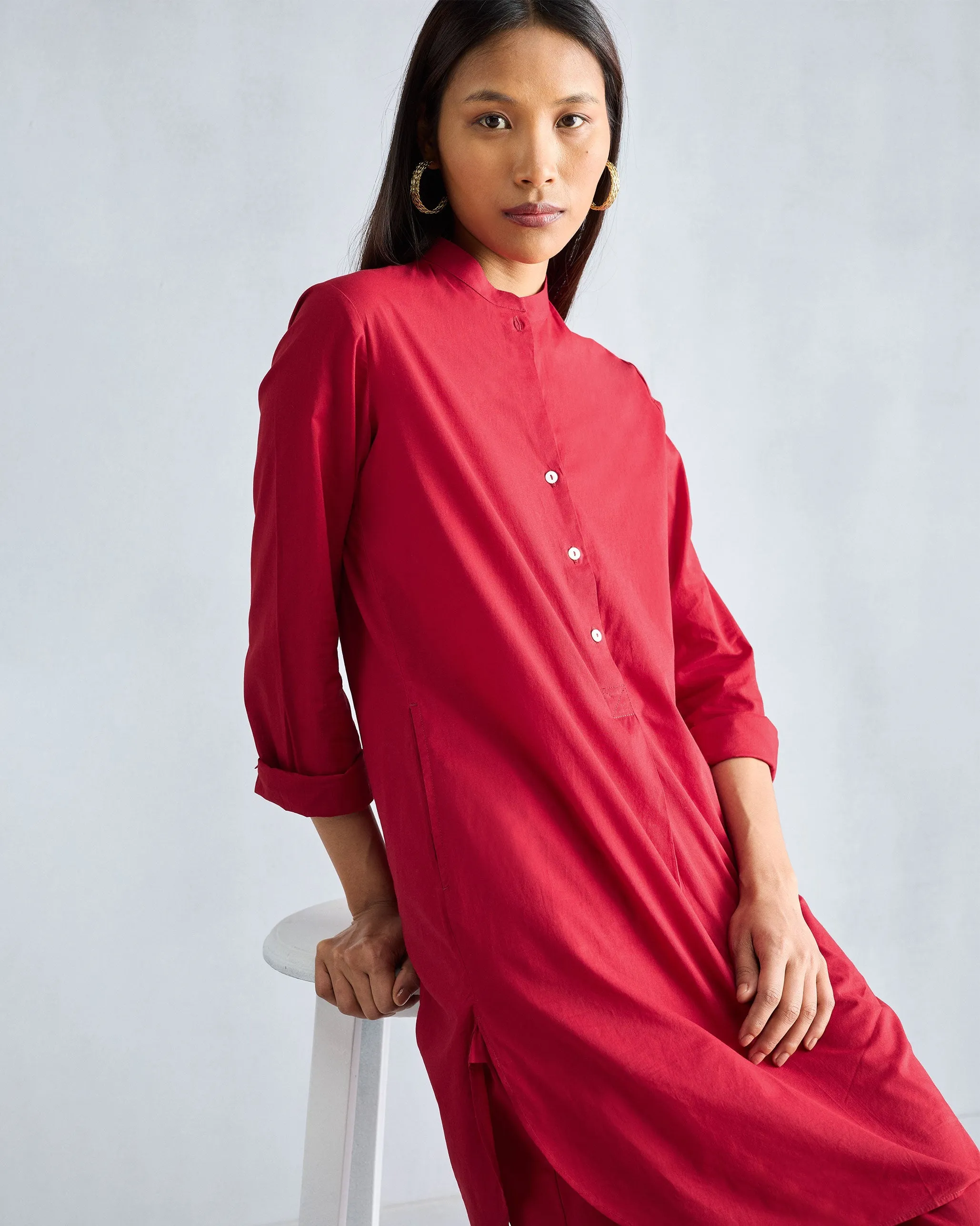 Basic Mid Length Kurta - Red