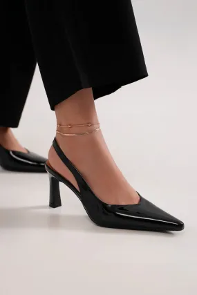 Black Vegan Leather Slingback Pumps