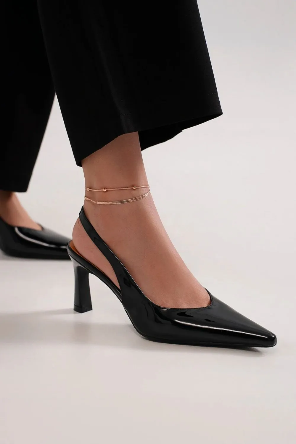 Black Vegan Leather Slingback Pumps