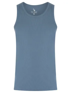 Calvin Cotton Ribbed Plain Vest Top in Blue Horizon - South Shore