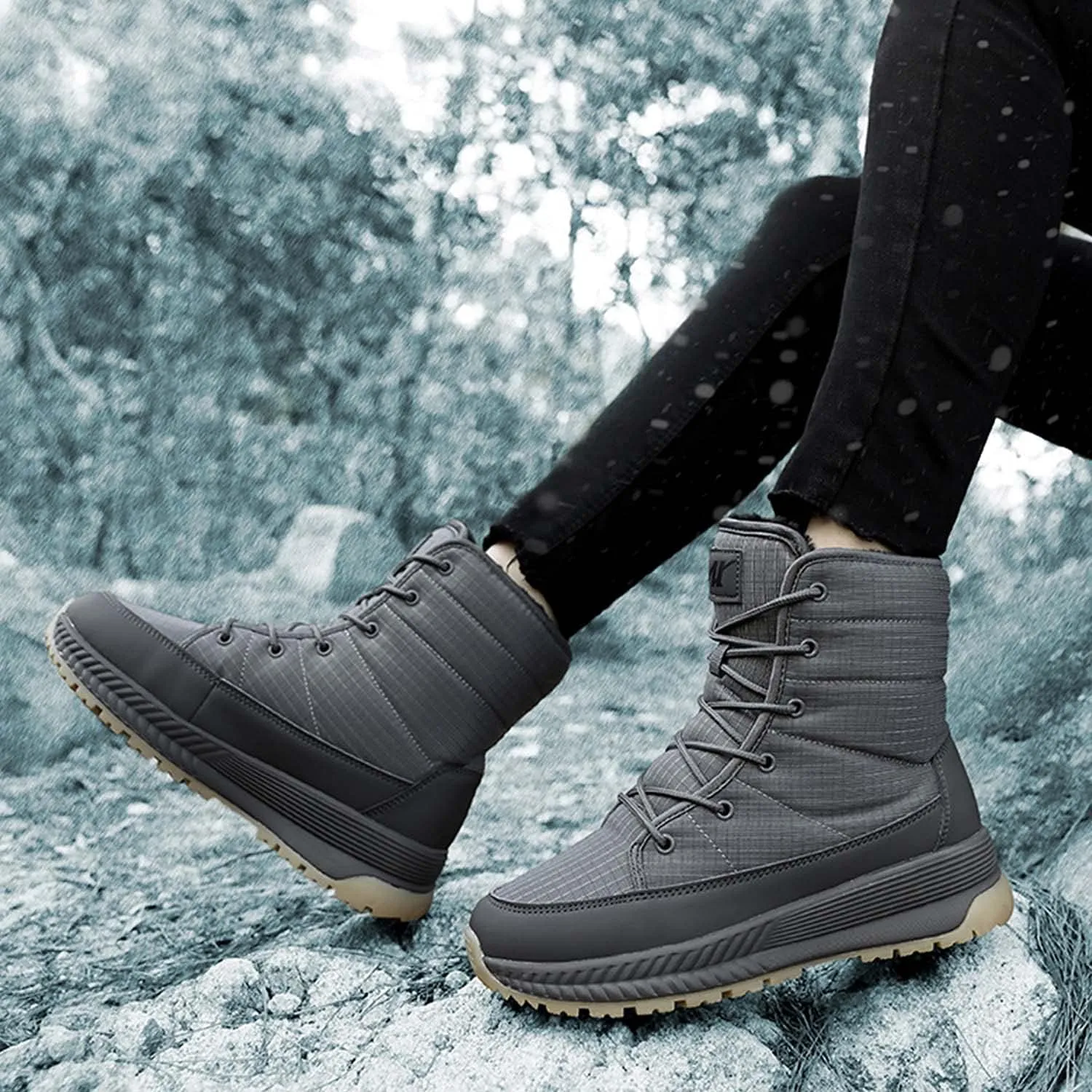 CERYTHRINA Womens Snow Boots Winter Warm Plush Fleece Lined Ankle Booties Waterproof Zipper Lace-up Outdoor Hiking Shoes