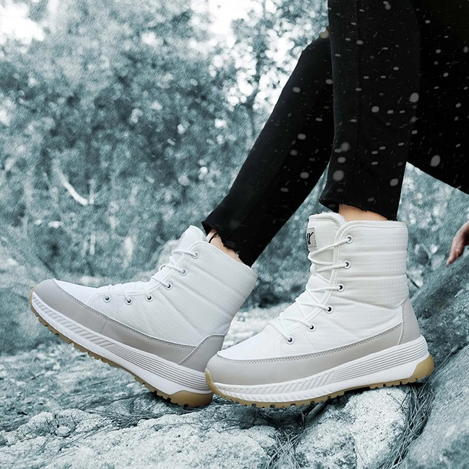 CERYTHRINA Womens Snow Boots Winter Warm Plush Fleece Lined Ankle Booties Waterproof Zipper Lace-up Outdoor Hiking Shoes
