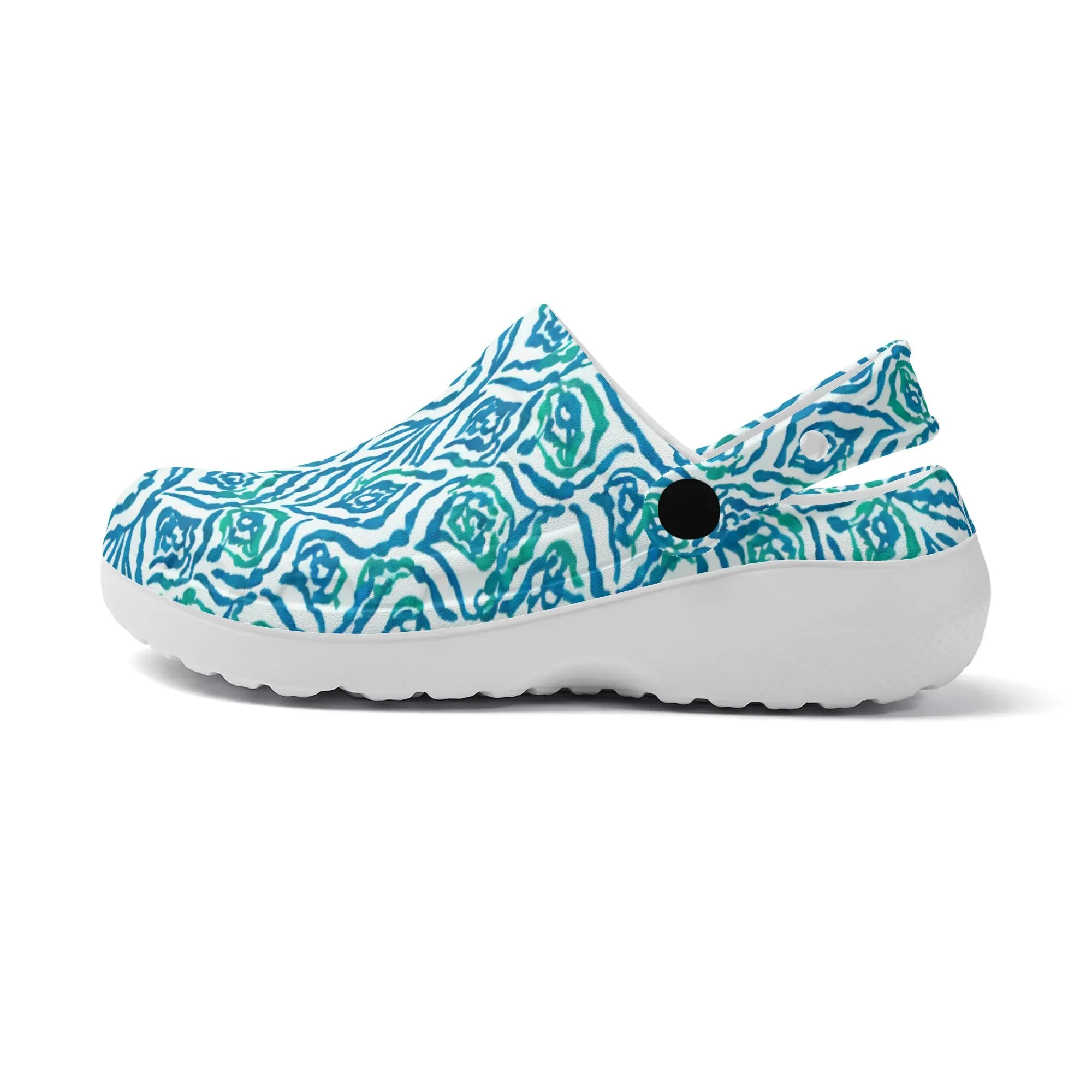 Cool Breeze Elegance: Abstract Damask Pattern in Green and Blue Casual Lightweight Slip On Nurse Style Clogs