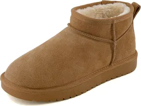 CUSHIONAIRE Women's Hip 2 Genuine Suede Ankle Snow Boots - Pull-On with Cozy Faux Shearling Lining,  Memory Foam