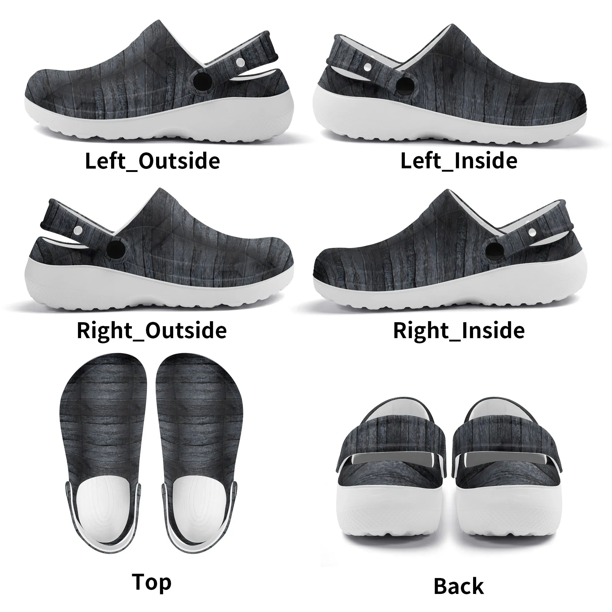 Dark Wood Plank Design Casual Lightweight Slip On Nurse Style Clogs