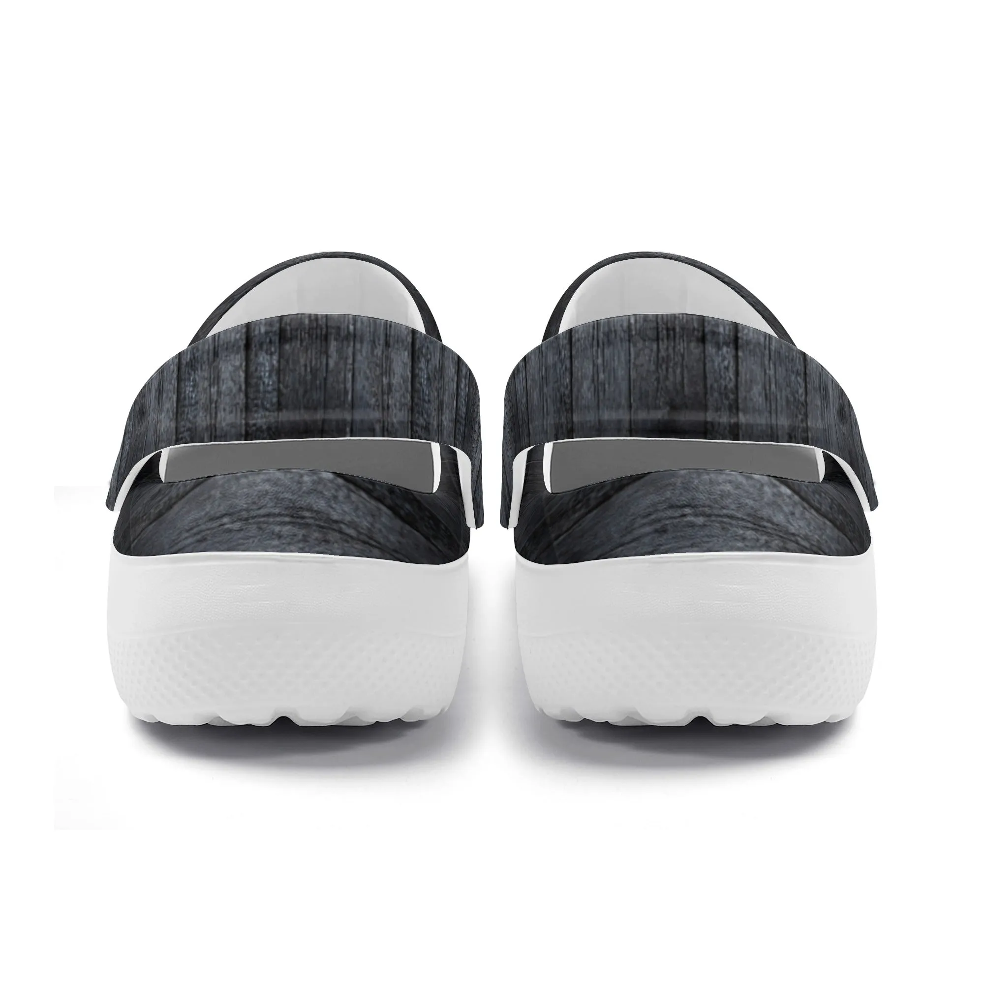 Dark Wood Plank Design Casual Lightweight Slip On Nurse Style Clogs