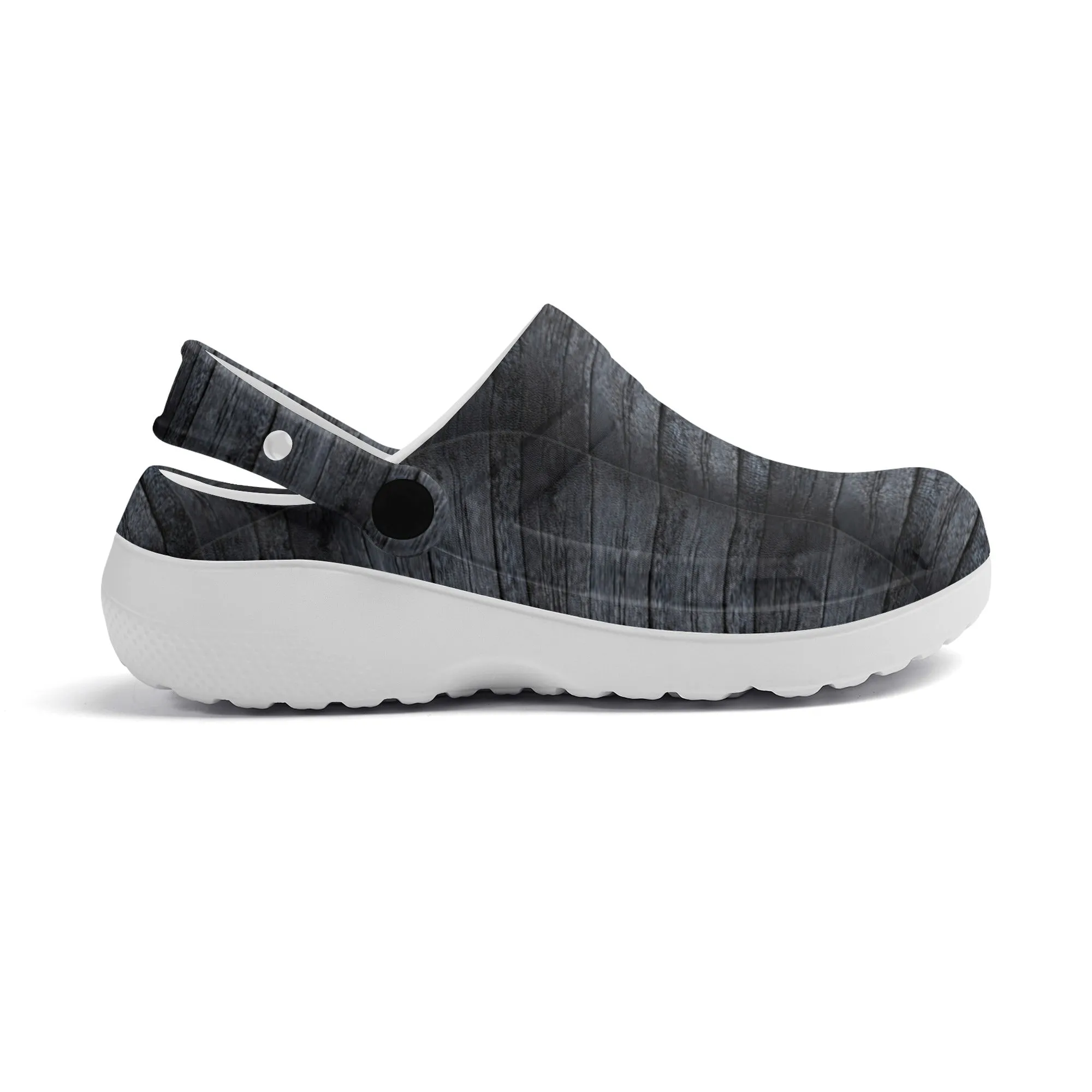 Dark Wood Plank Design Casual Lightweight Slip On Nurse Style Clogs