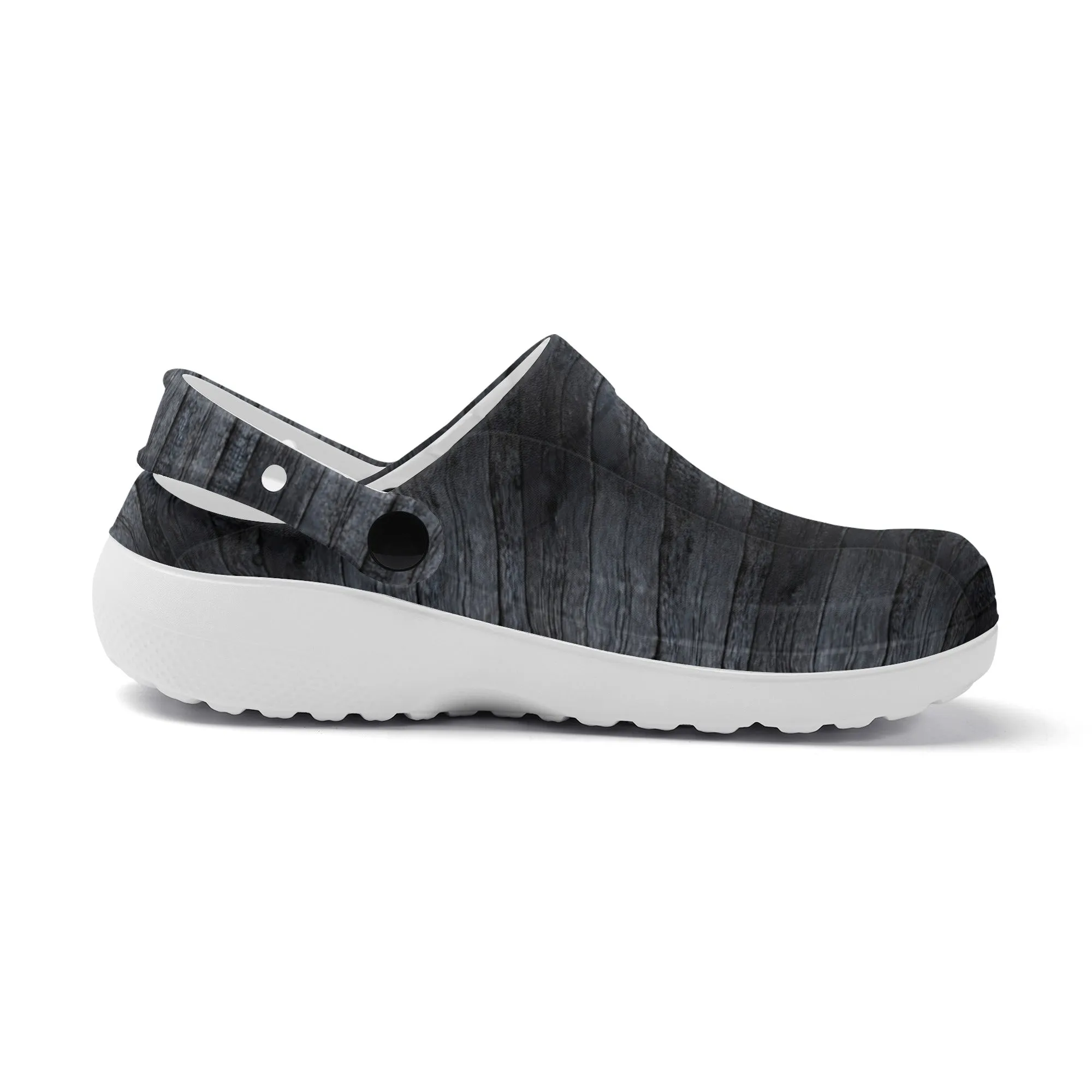 Dark Wood Plank Design Casual Lightweight Slip On Nurse Style Clogs