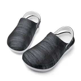 Dark Wood Plank Design Casual Lightweight Slip On Nurse Style Clogs