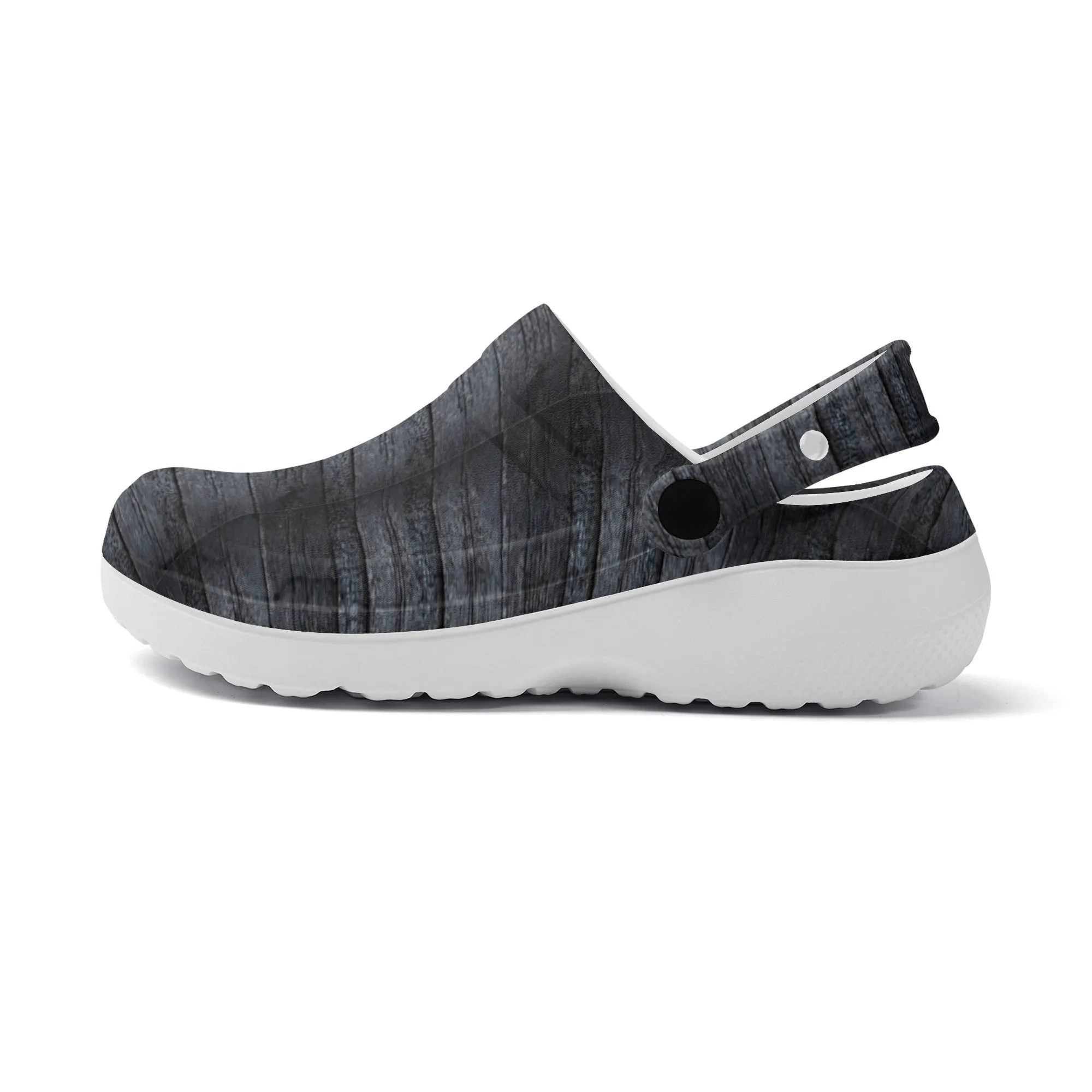 Dark Wood Plank Design Casual Lightweight Slip On Nurse Style Clogs