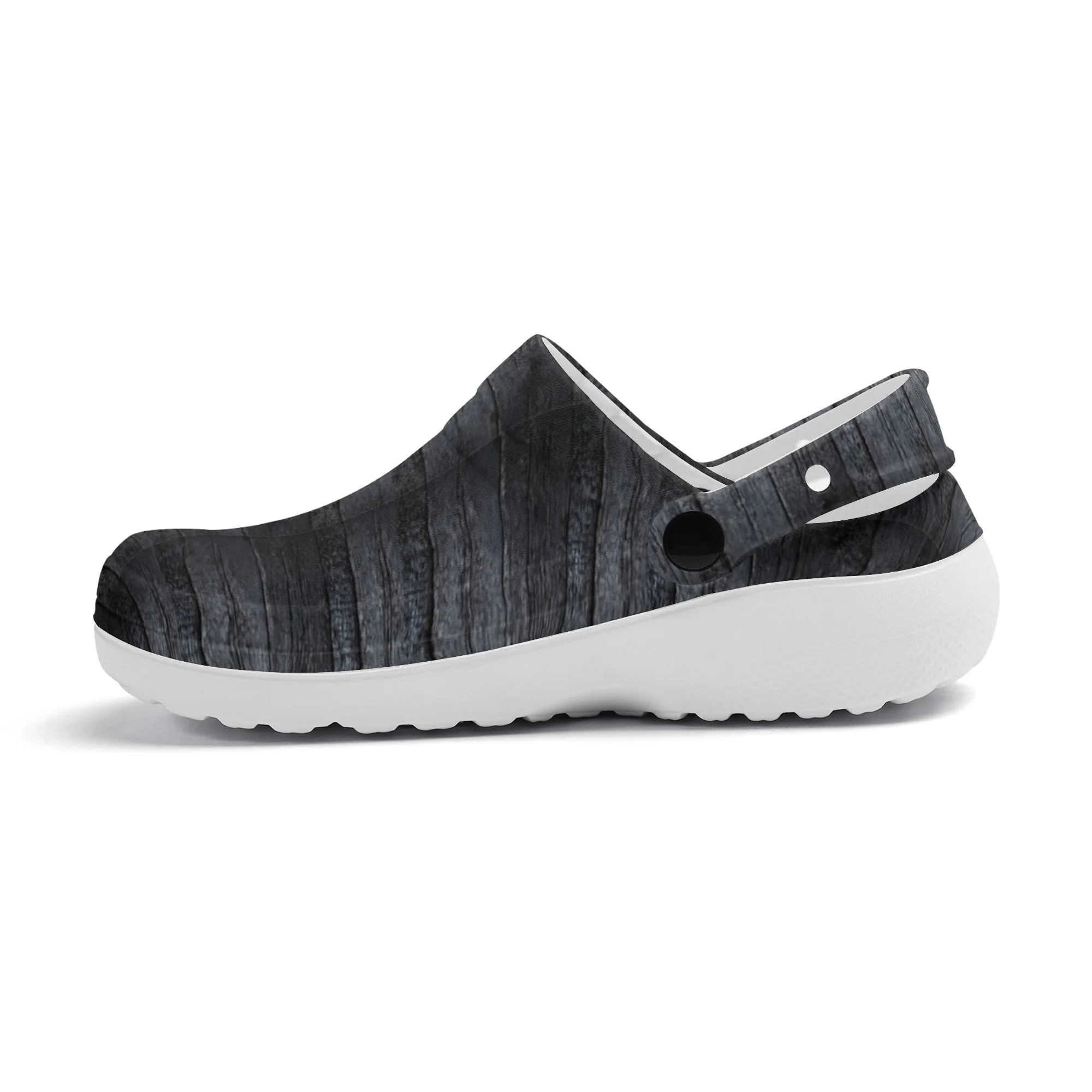 Dark Wood Plank Design Casual Lightweight Slip On Nurse Style Clogs