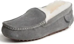 Dearfoams Women's Moccasin Slipper - Fireside Mel Indoor House Shoe with Genuine Shearling and Cozy Memeory Foam