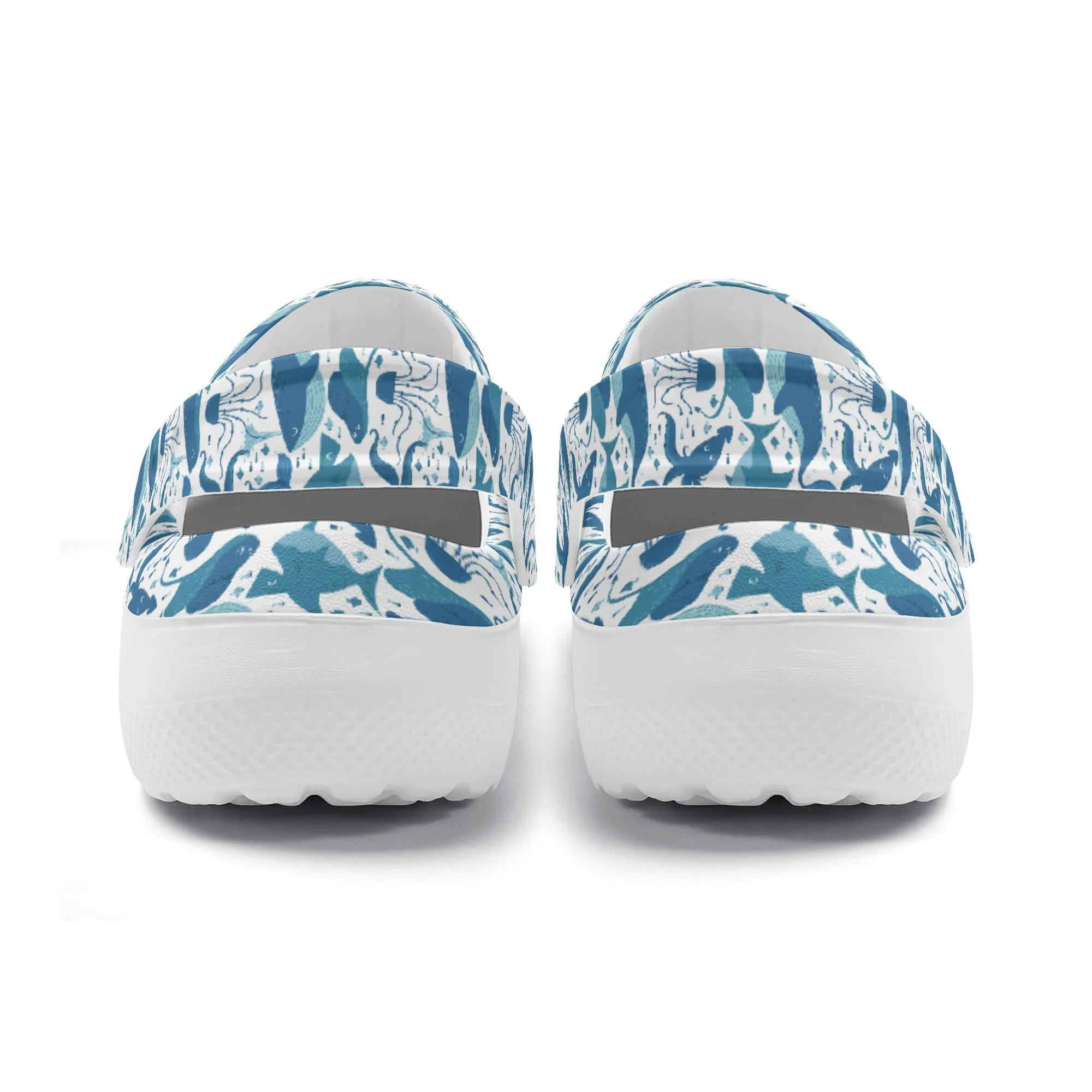 Deep Sea Delight of Whales, Sharks, and Octopus Unite in Oceanic Harmony Theme Design Casual Lightweight Slip On Nurse Style Clogs