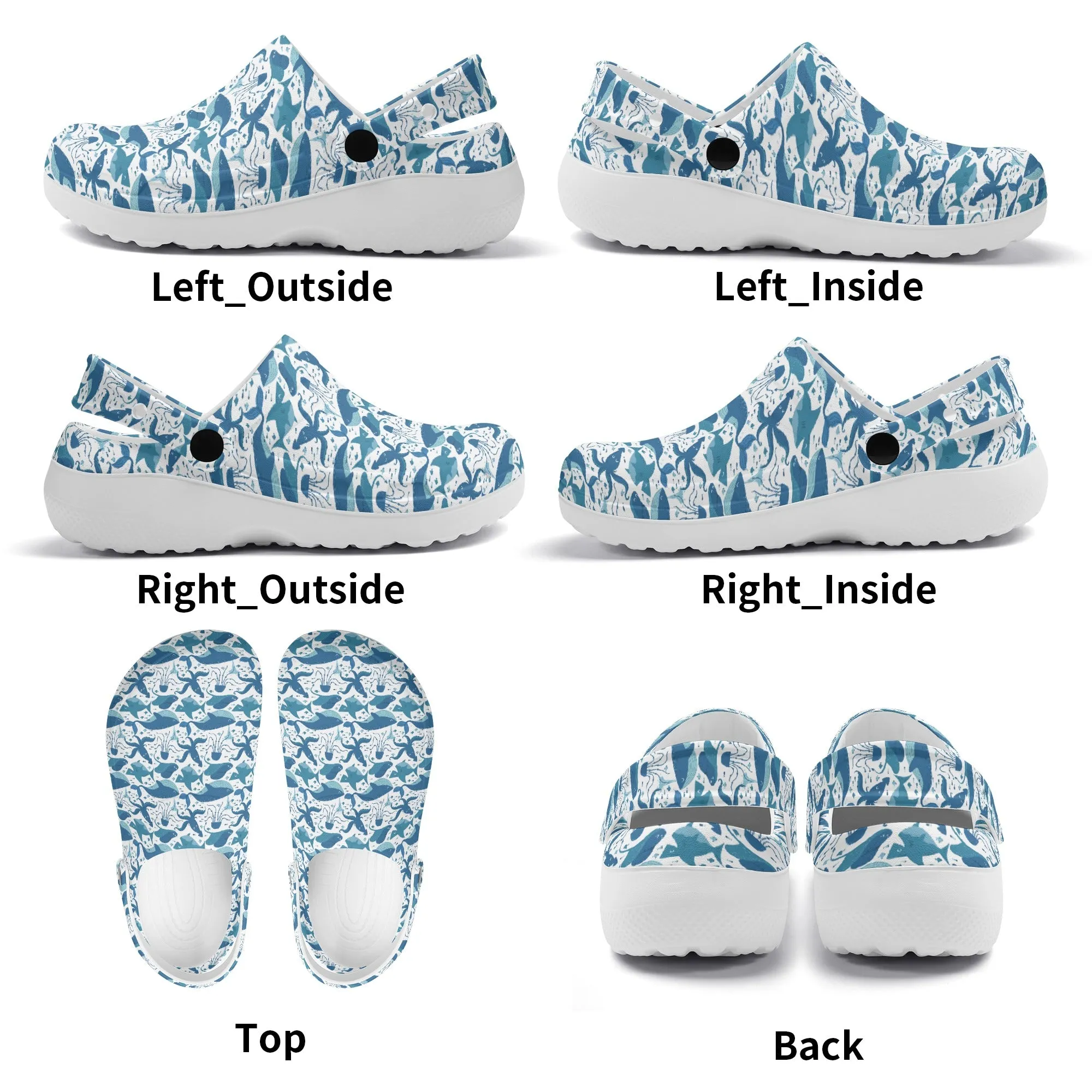 Deep Sea Delight of Whales, Sharks, and Octopus Unite in Oceanic Harmony Theme Design Casual Lightweight Slip On Nurse Style Clogs