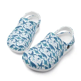 Deep Sea Delight of Whales, Sharks, and Octopus Unite in Oceanic Harmony Theme Design Casual Lightweight Slip On Nurse Style Clogs