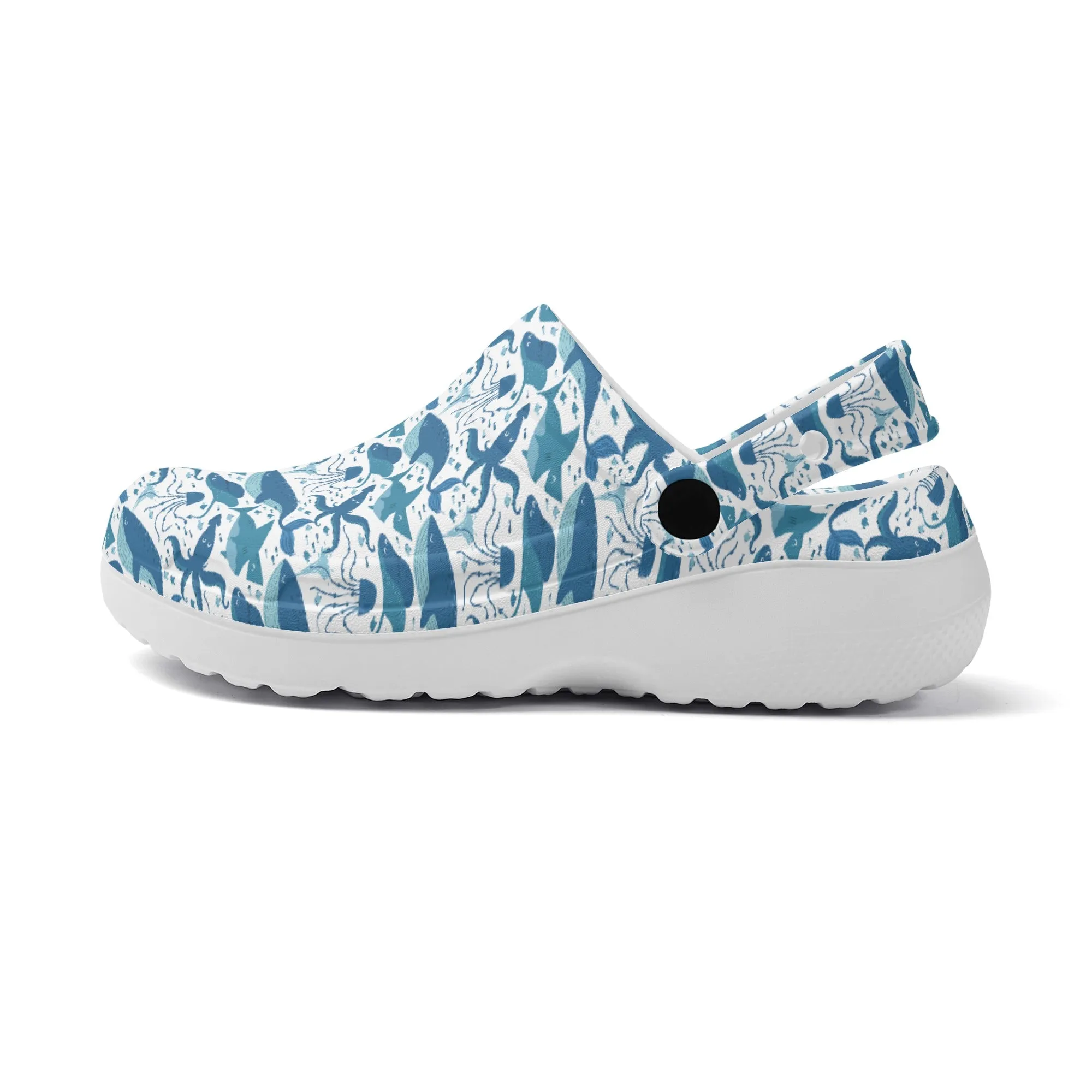 Deep Sea Delight of Whales, Sharks, and Octopus Unite in Oceanic Harmony Theme Design Casual Lightweight Slip On Nurse Style Clogs