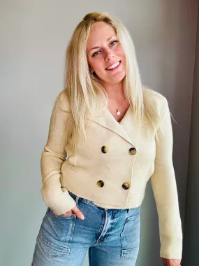 Double-Breasted Relaxed Crop Sweater Jacket