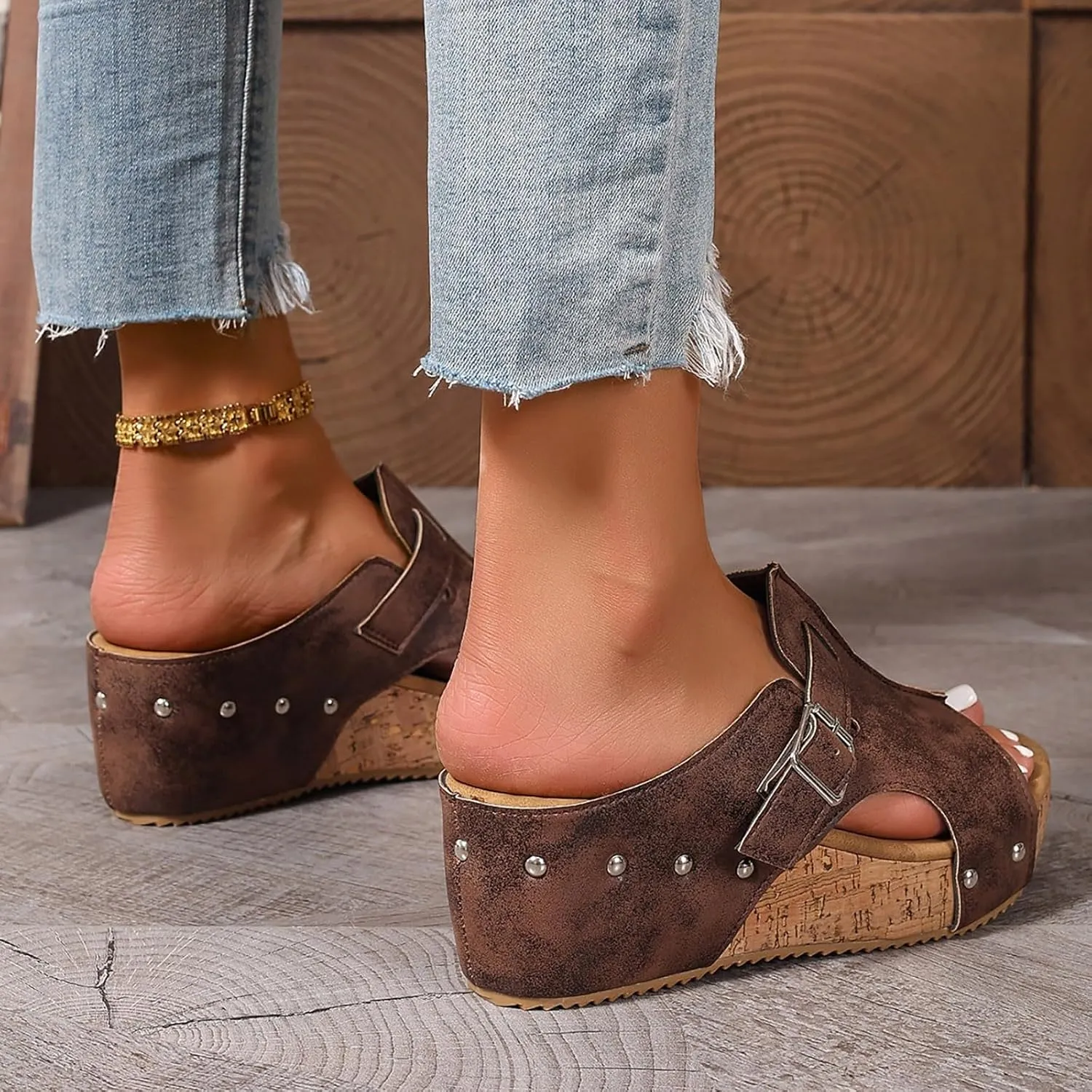 Eduavar Platform Sandals Women Casual Summer Beach Non Slip Shoes Comfort Cork Strappy Slides Sandals Dressy Wedge Slippers
