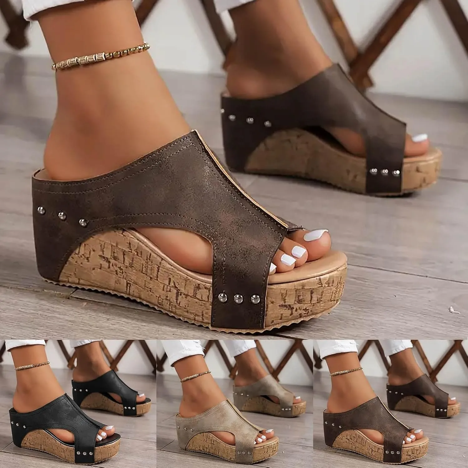 Eduavar Platform Sandals Women Wide Width Dressy Summer Beach Walking Shoes Open Toe Arch Support Slides Wedges Slippers