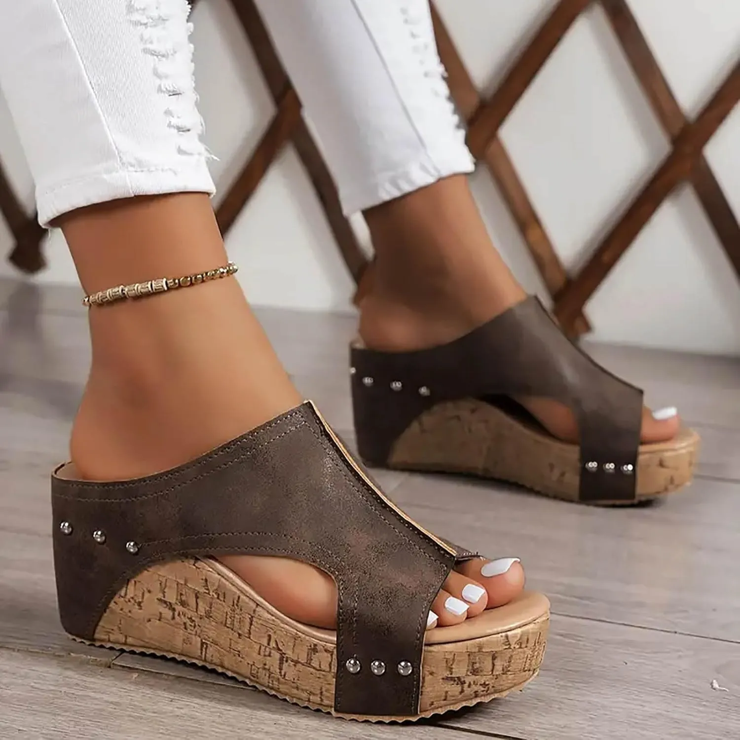 Eduavar Platform Sandals Women Wide Width Dressy Summer Beach Walking Shoes Open Toe Arch Support Slides Wedges Slippers