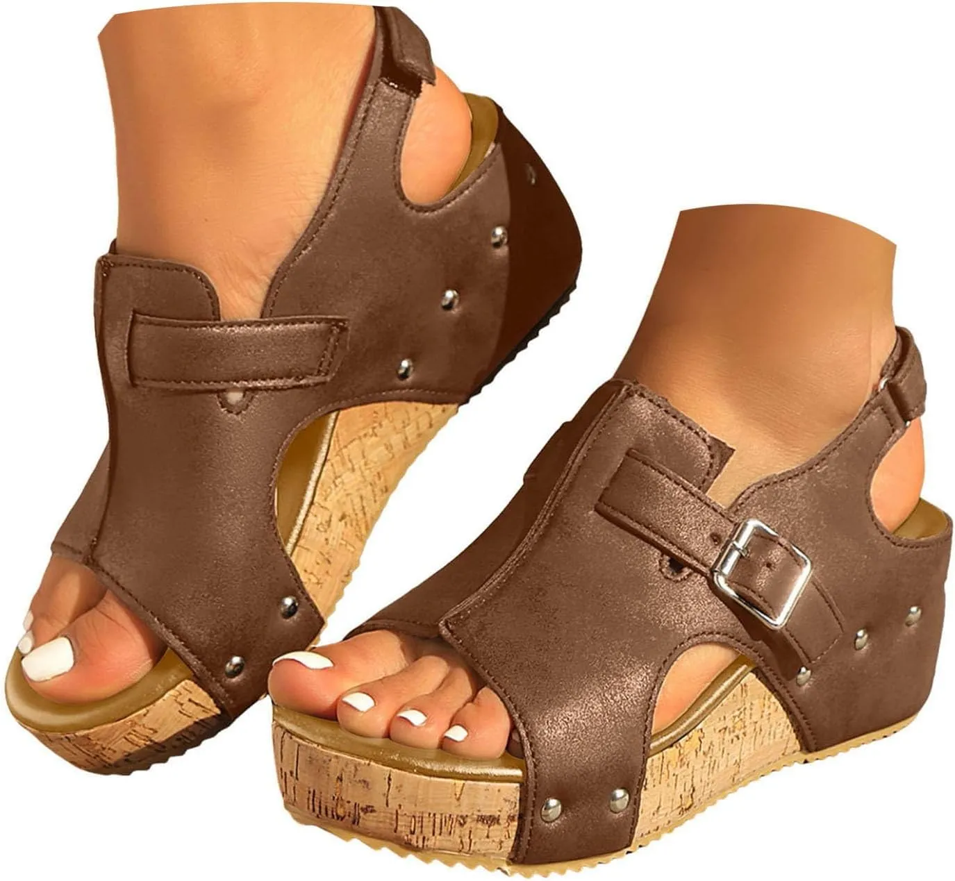 Eduavar Sandals for Women 2025 Casual Comfortable Open Toe Buckle Ankle Strap Summer Platform Wedge Sandals Dessy Shoes