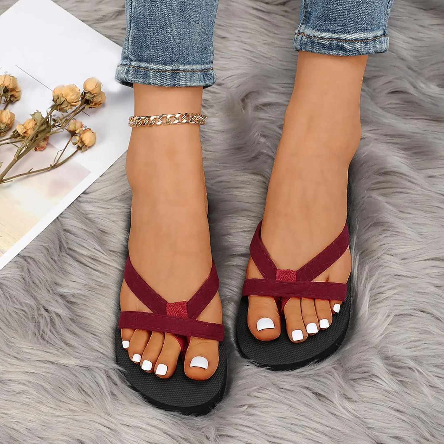 Eduavar Sandals for Women 2025 Slim Flip Flop Slippers Comfortable Flat Walking Thong Lightweight Soft Footbed Slides Sandals