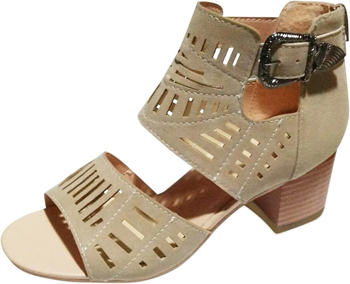 Eduavar Sandals for Women Dressy Summer, Wedge Sandals for Women Chunky Heel Sandals Open Toe Hollow Out Ankle Strap Sandals