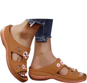 Eduavar Womens Sandals Casual Orthopedic Wedge Platform Sandals with Arch Support Wide Width Platform Walking Slip on Slides