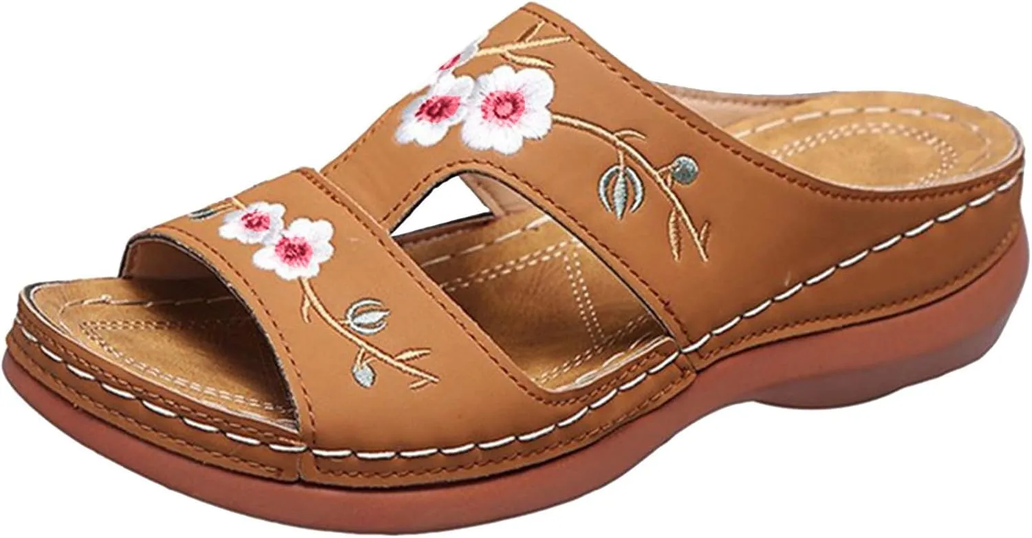 Eduavar Womens Sandals Casual Orthopedic Wedge Platform Sandals with Arch Support Wide Width Platform Walking Slip on Slides