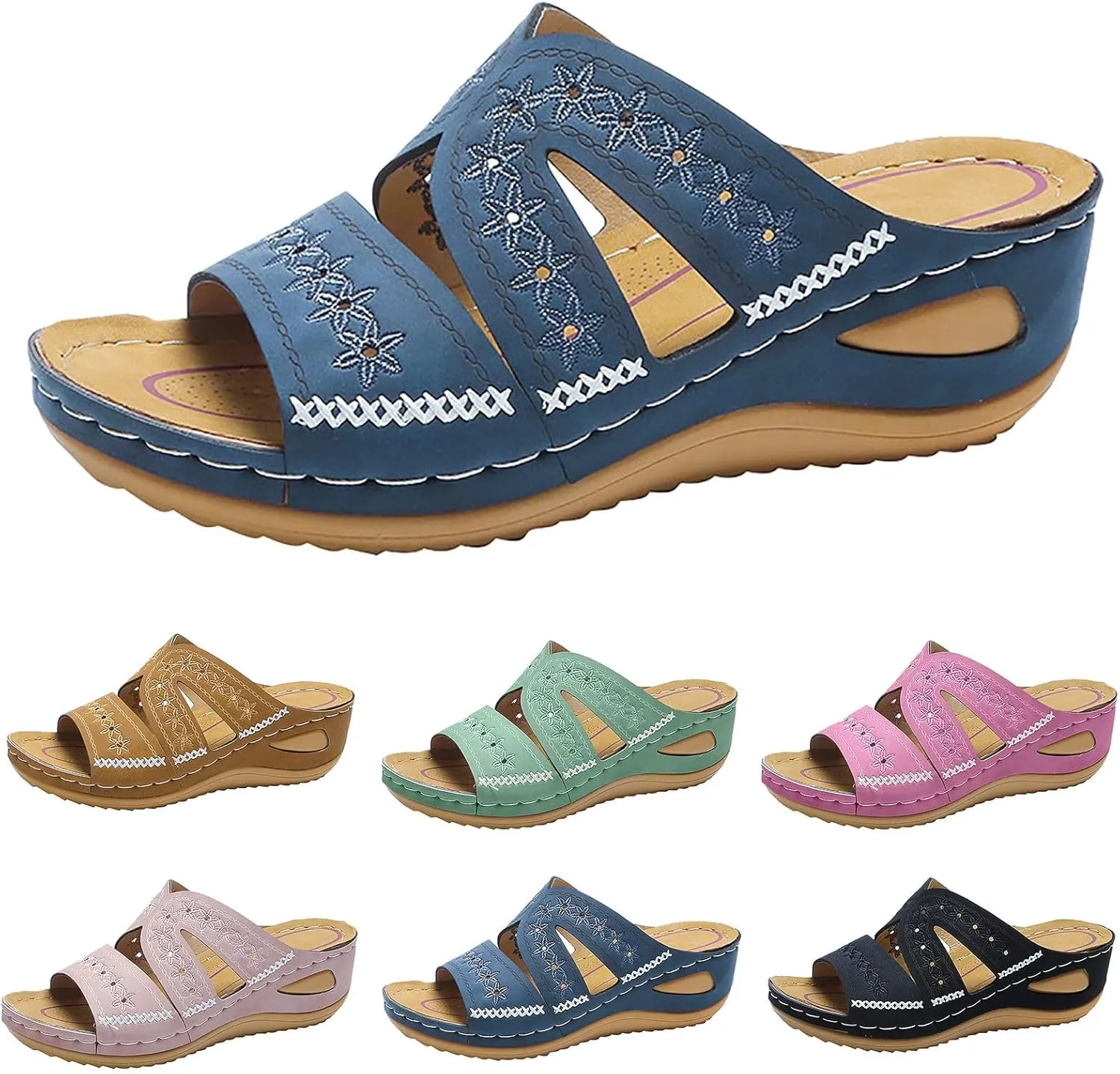 Eduavar Womens Sandals Summer Dressy Orthotic Slides Comfort Support Slip on Flip Flops Platform Sandals Yoga Mat Slippers