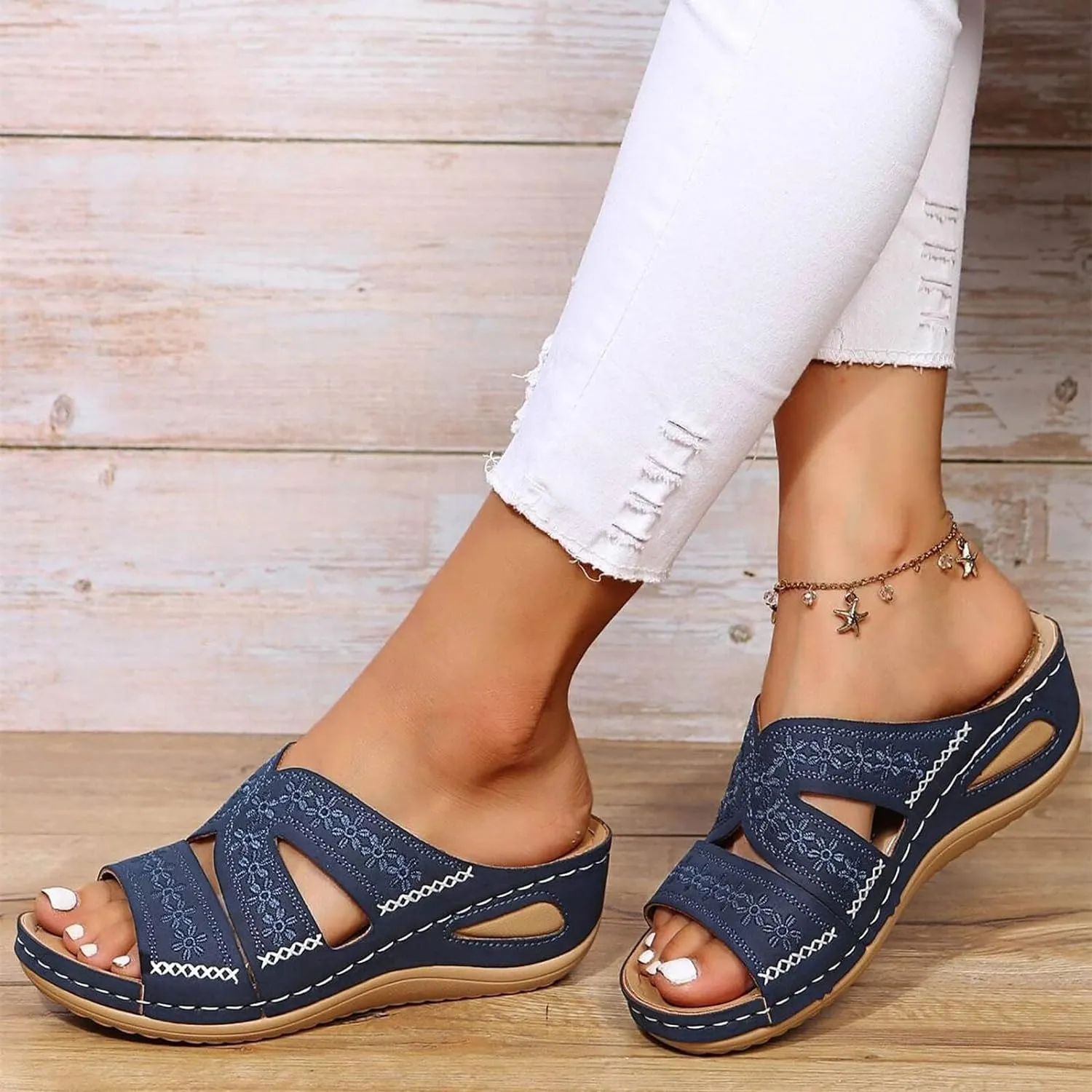 Eduavar Womens Sandals Summer Dressy Orthotic Slides Comfort Support Slip on Flip Flops Platform Sandals Yoga Mat Slippers