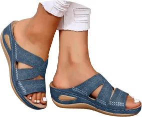 Eduavar Womens Sandals Summer Dressy Orthotic Slides Comfort Support Slip on Flip Flops Platform Sandals Yoga Mat Slippers