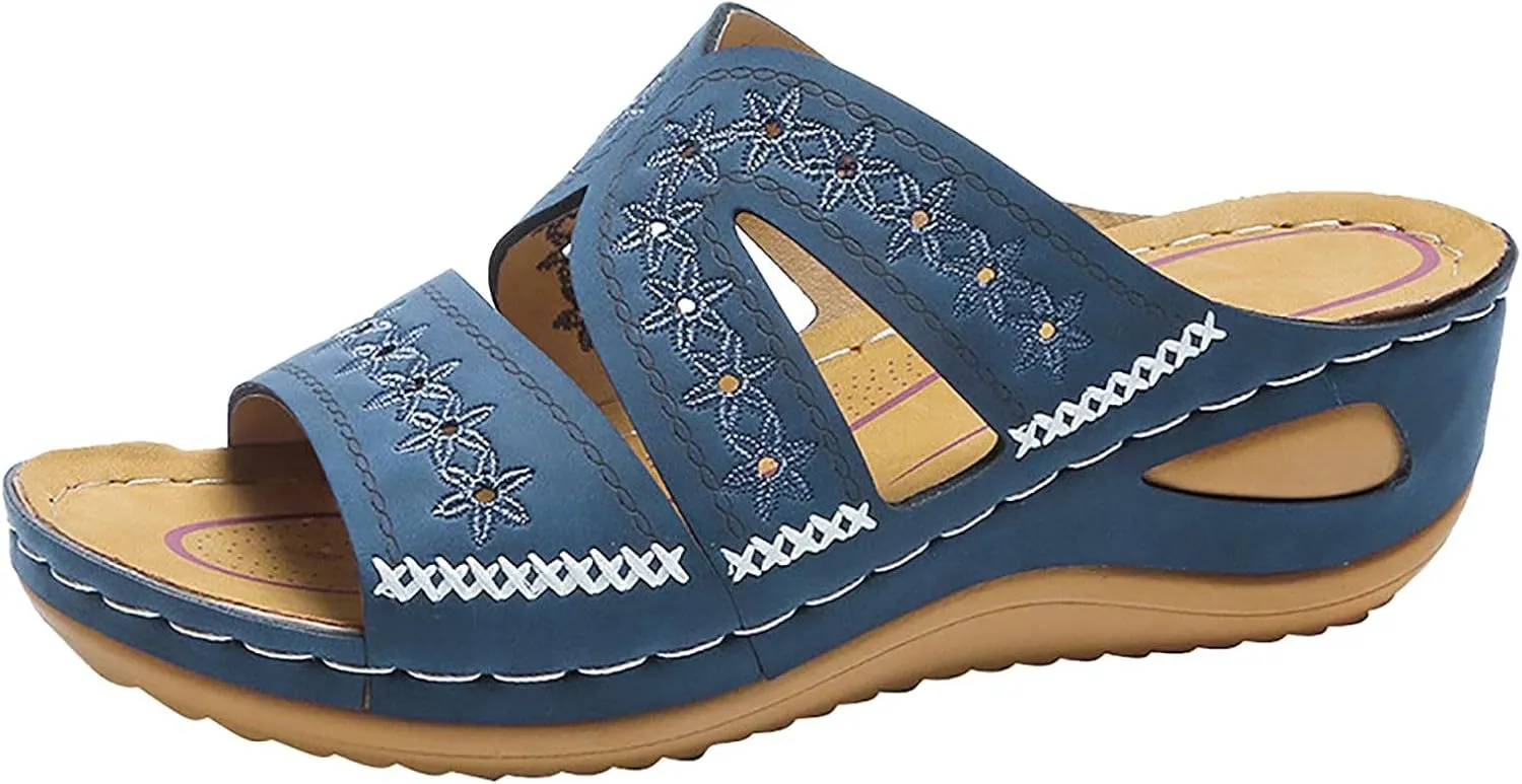 Eduavar Womens Sandals Summer Dressy Orthotic Slides Comfort Support Slip on Flip Flops Platform Sandals Yoga Mat Slippers