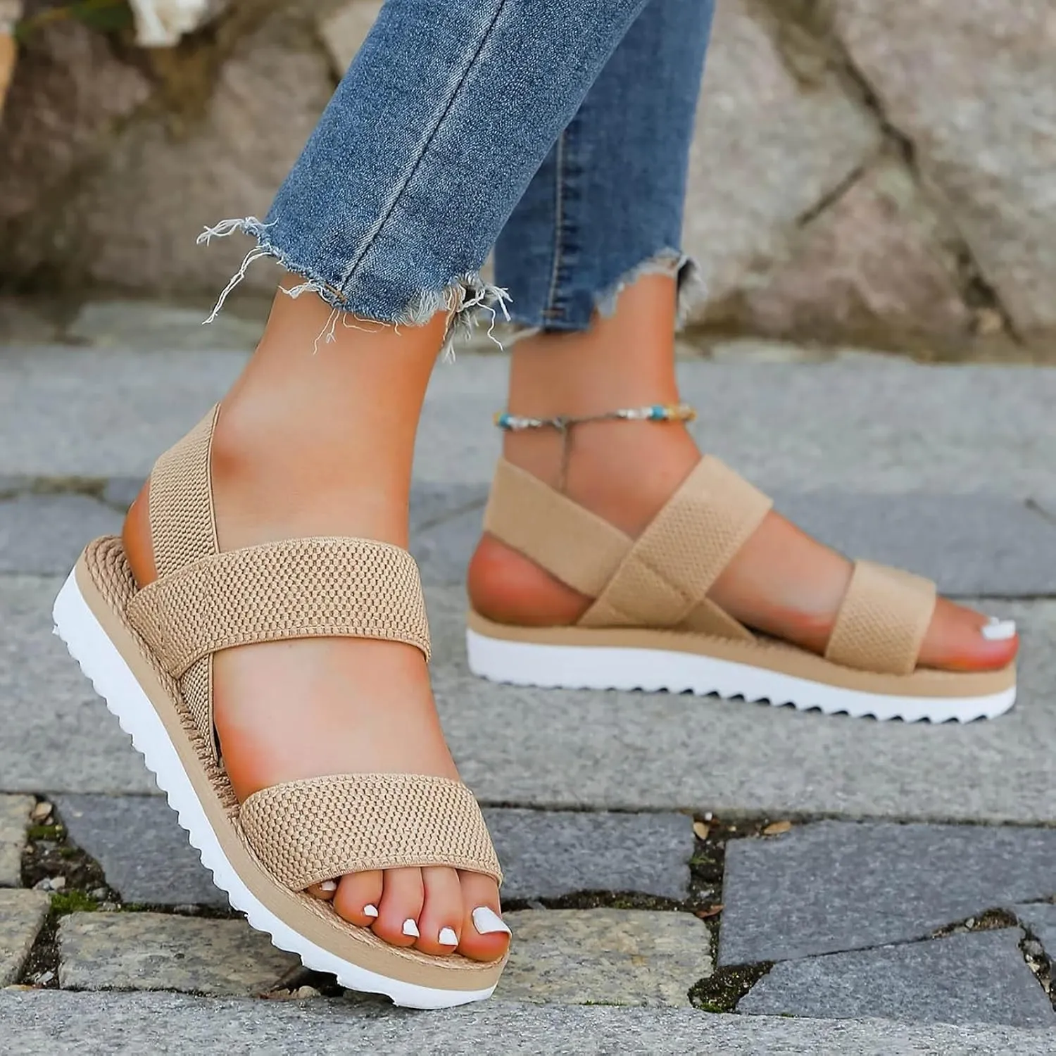 Eduavar Womens Sandals Summer Fashion 2025 Comfortable Slide Sandals Arch Support Orthopedic Walking Casual Orthotic Shoes