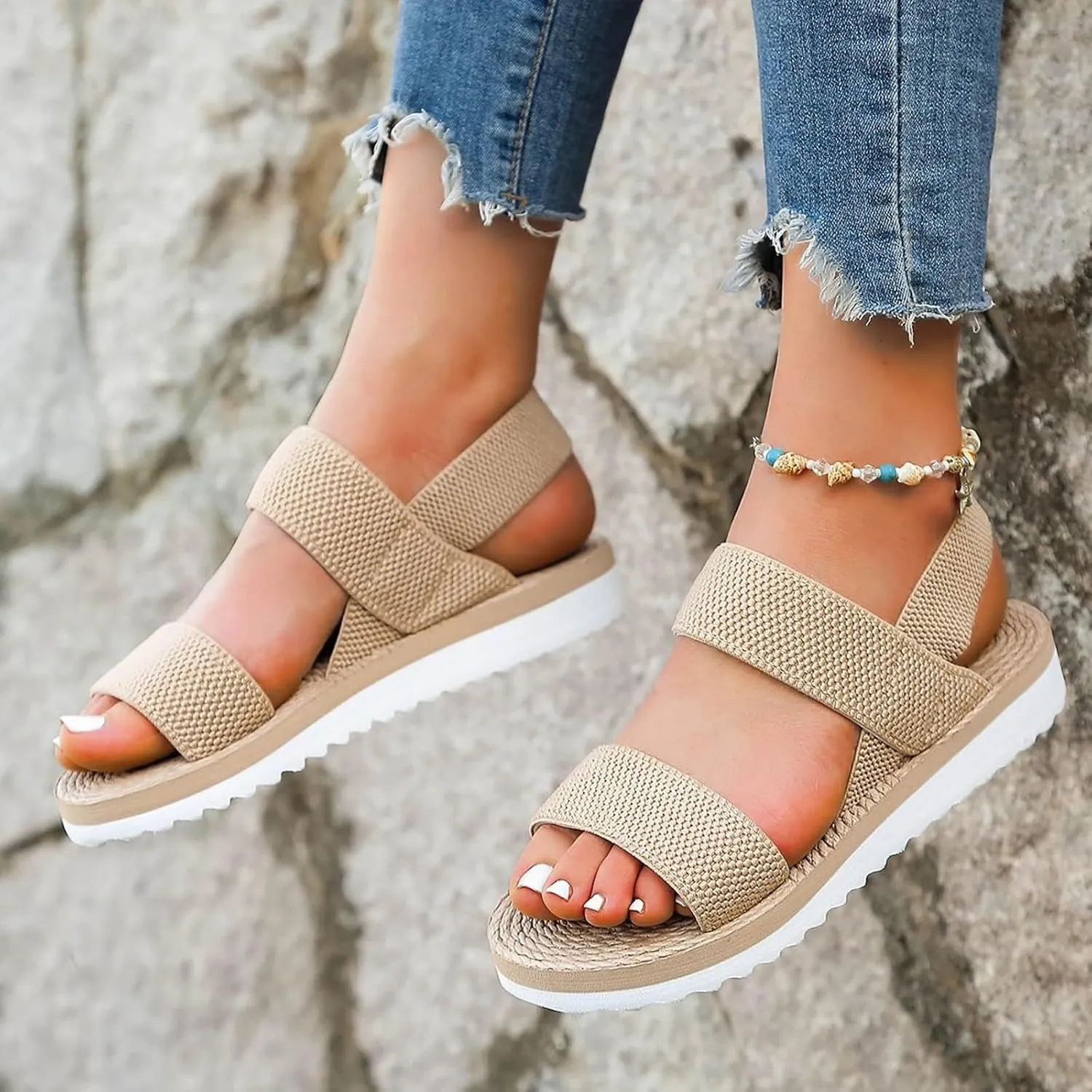 Eduavar Womens Sandals Summer Fashion 2025 Comfortable Slide Sandals Arch Support Orthopedic Walking Casual Orthotic Shoes