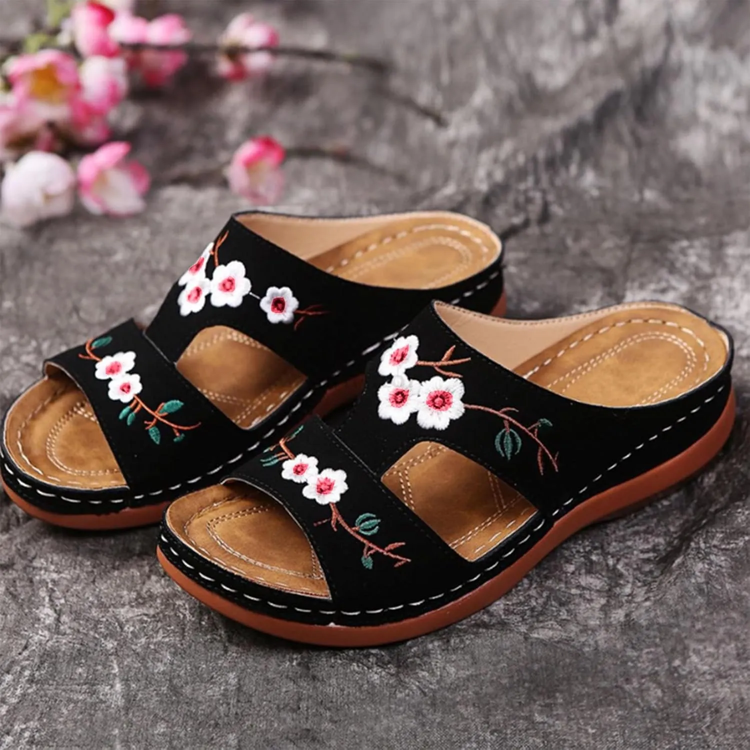 Eduavar Womens Sandals Summer Fashion Orthotic Soft Slip On Lightweight Athletic Yoga Mat Cushion Sandals Summer Beach Shoes