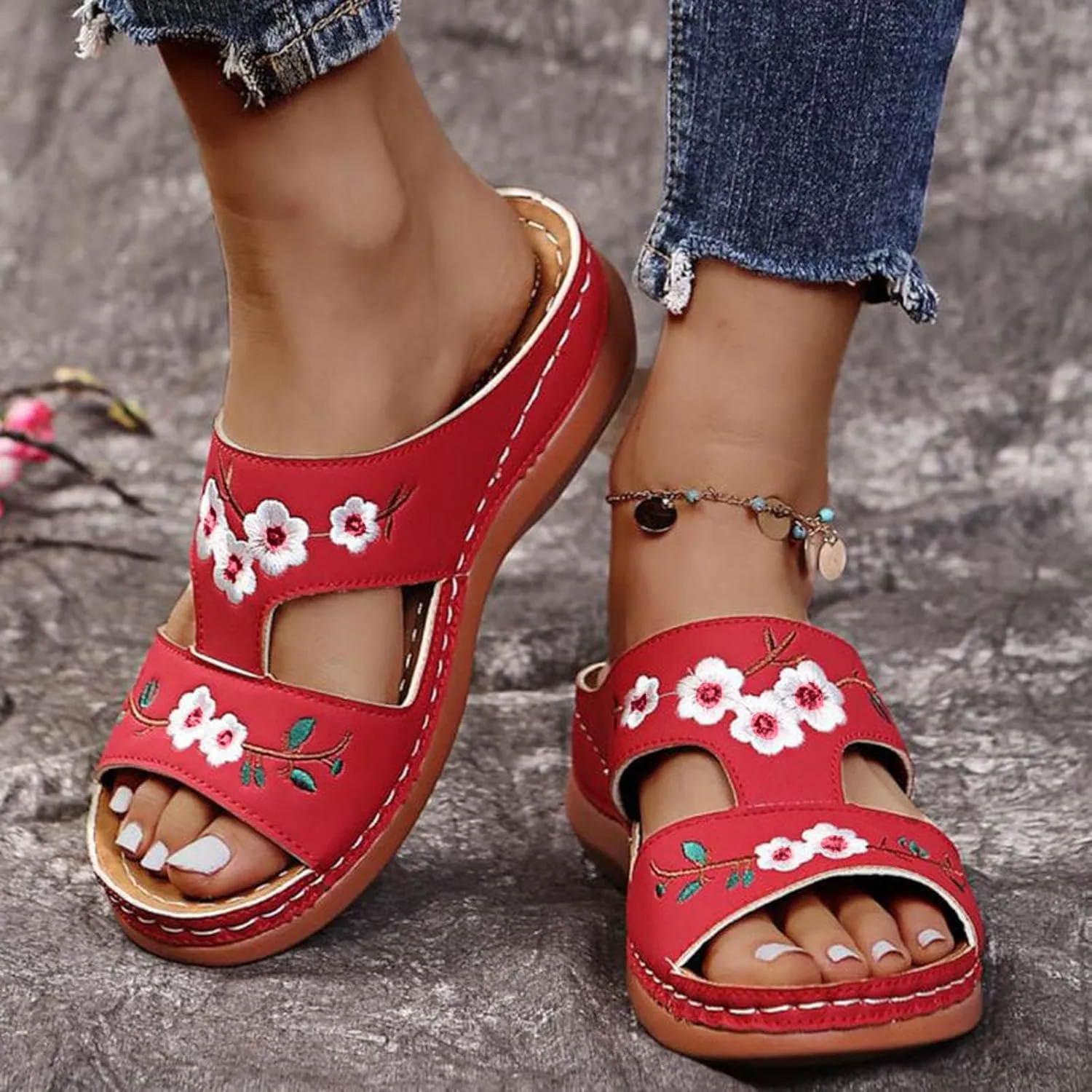 Eduavar Womens Sandals Summer Fashion Orthotic Soft Slip On Lightweight Athletic Yoga Mat Cushion Sandals Summer Beach Shoes