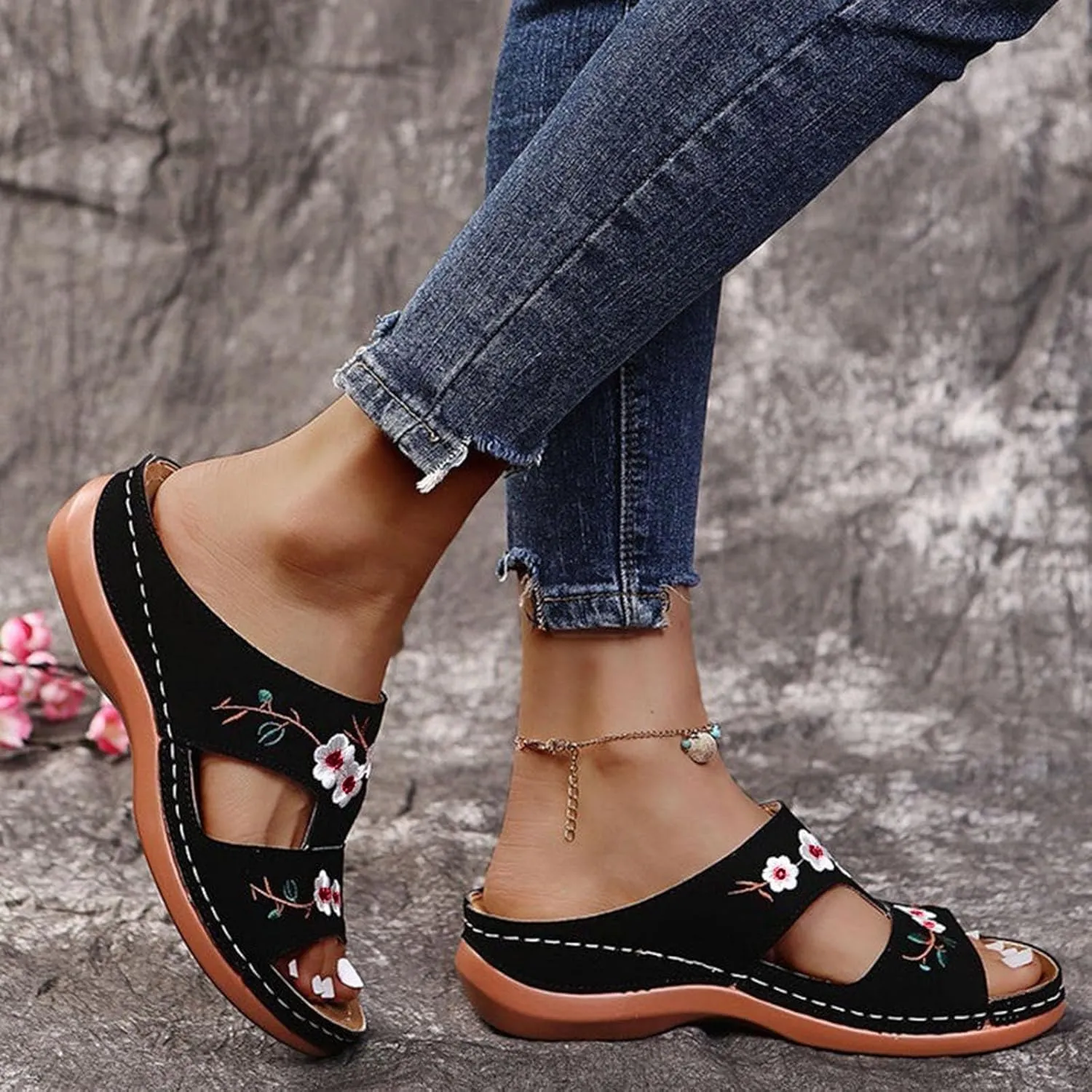 Eduavar Womens Sandals Summer Fashion Orthotic Soft Slip On Lightweight Athletic Yoga Mat Cushion Sandals Summer Beach Shoes