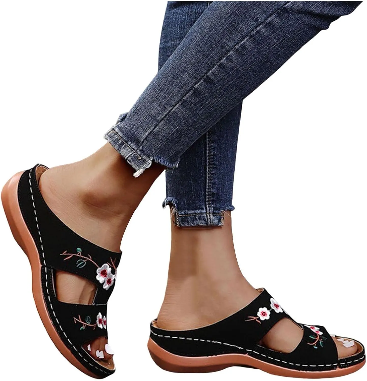 Eduavar Womens Sandals Summer Fashion Orthotic Soft Slip On Lightweight Athletic Yoga Mat Cushion Sandals Summer Beach Shoes