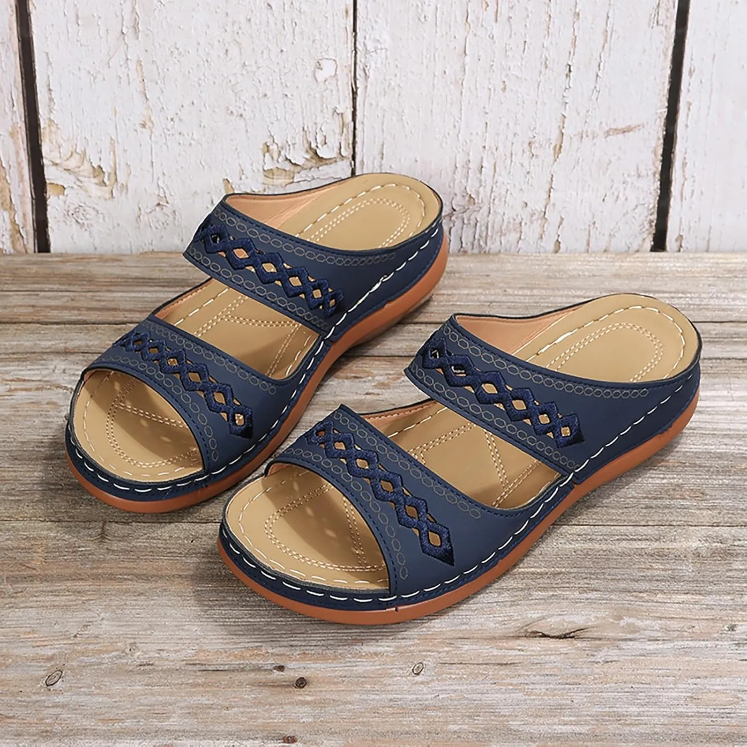 Eduavar Womens Sandals Summer Open Toe Platform Comfortable Orthopedic Slides with Arch Support Lightweight Non-Slip Slipper