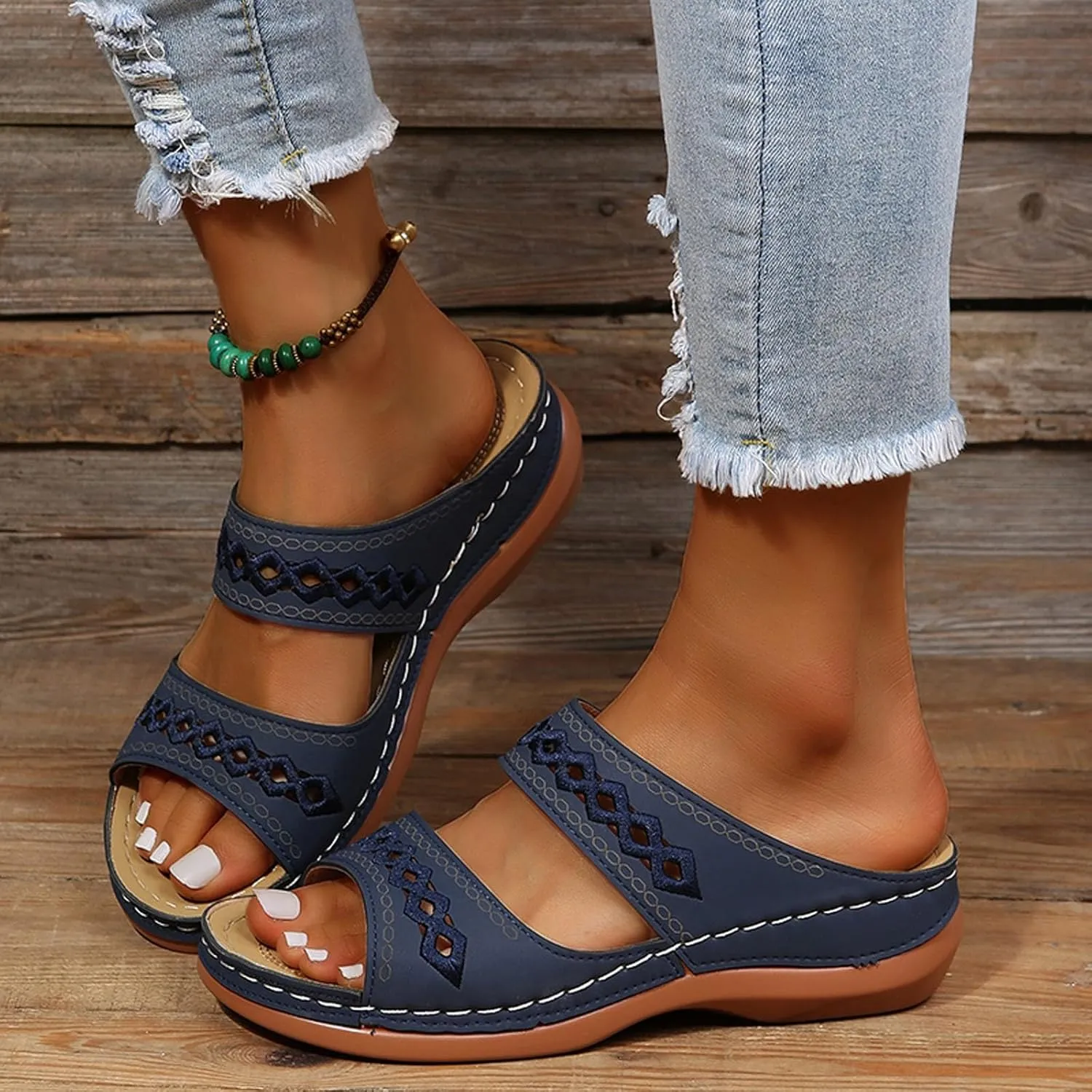 Eduavar Womens Sandals Summer Open Toe Platform Comfortable Orthopedic Slides with Arch Support Lightweight Non-Slip Slipper